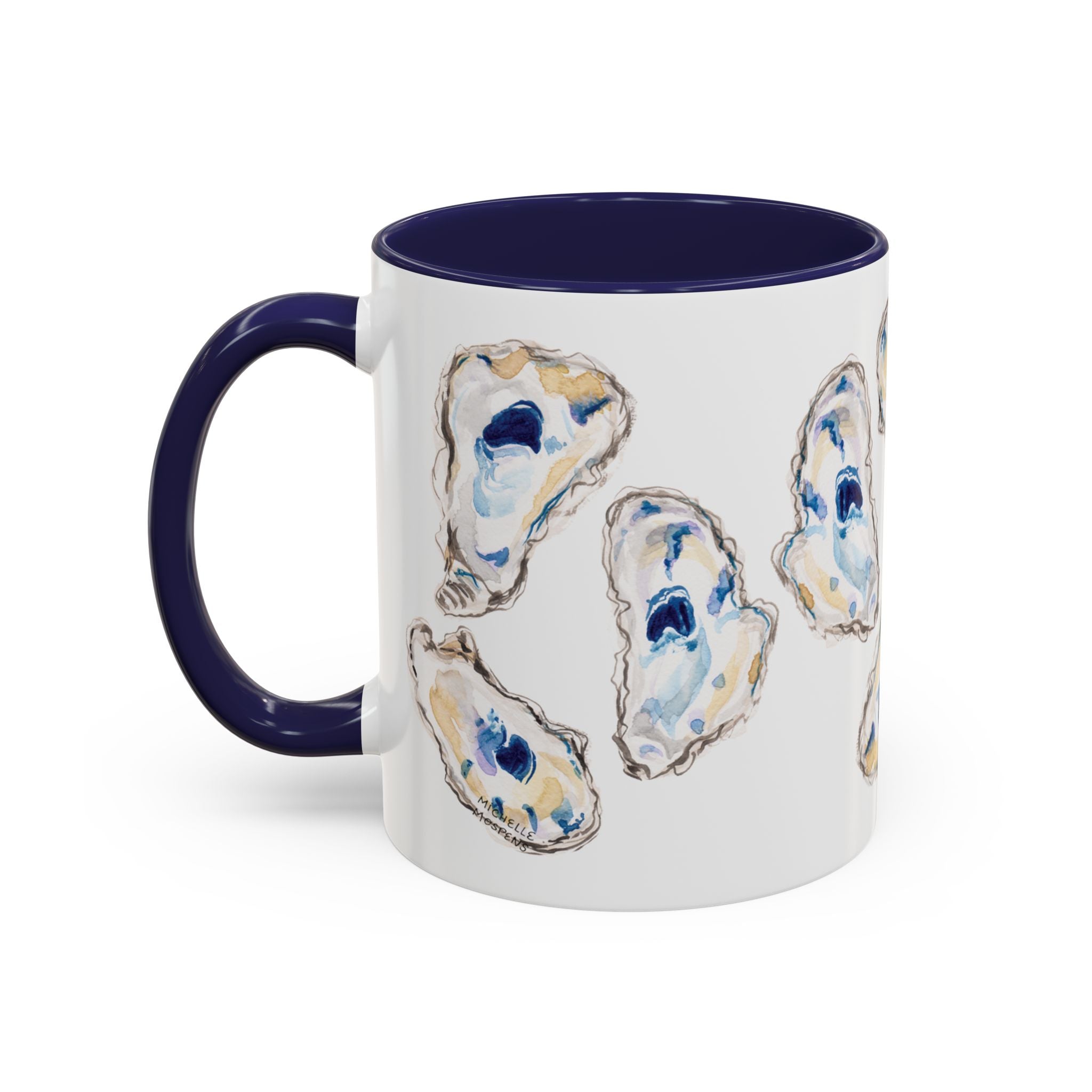 Michelle Mospens Watercolor Oyster Shells Coffee Mug | Coastal Beach Lover Gift