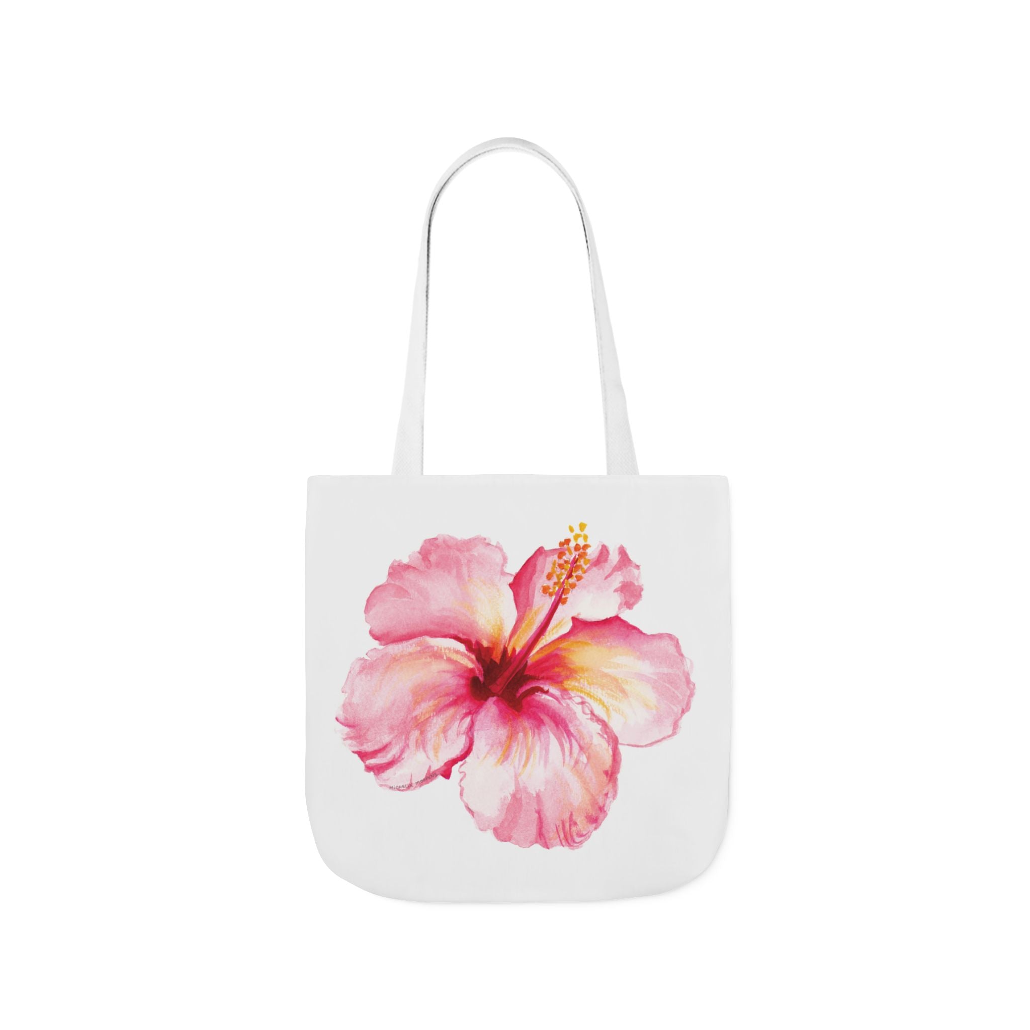 Watercolor Tropical Hibiscus Coastal Pink Flower Beachy Tote Bag