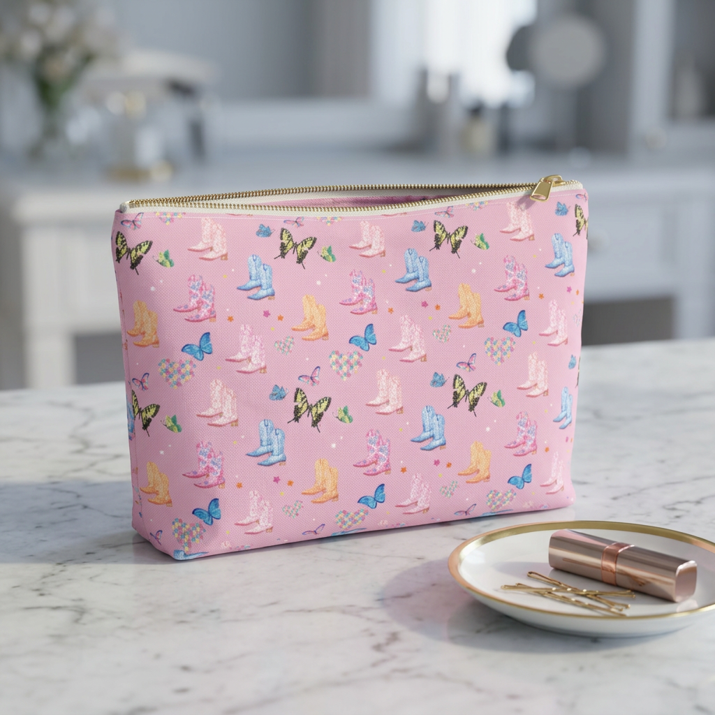 Watercolor Western Girly Accessory Pouch, Modern Cowgirl Makeup Bag | Michelle Mospens