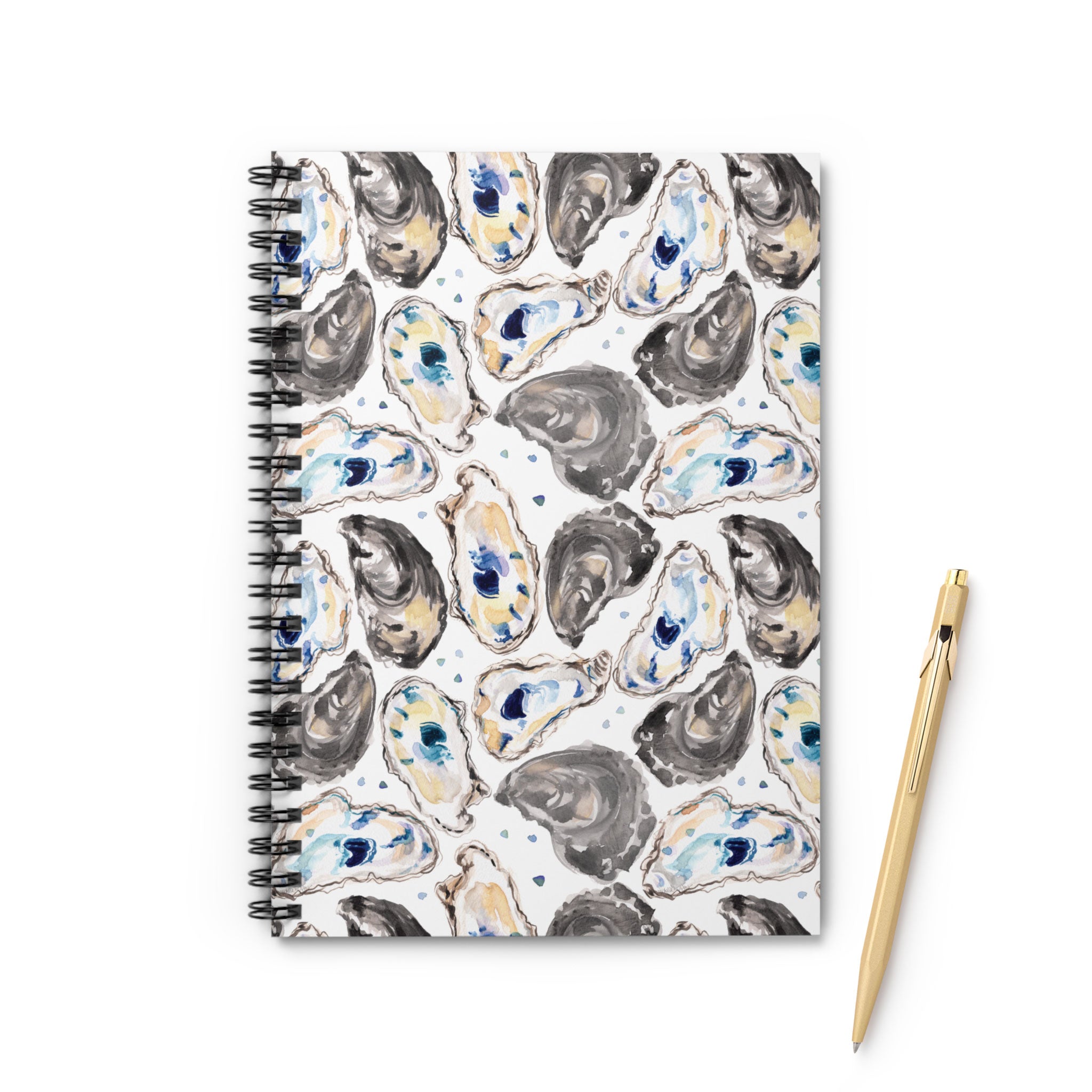 Watercolor Oyster Shells Beachy Coastal Spiral Notebook
