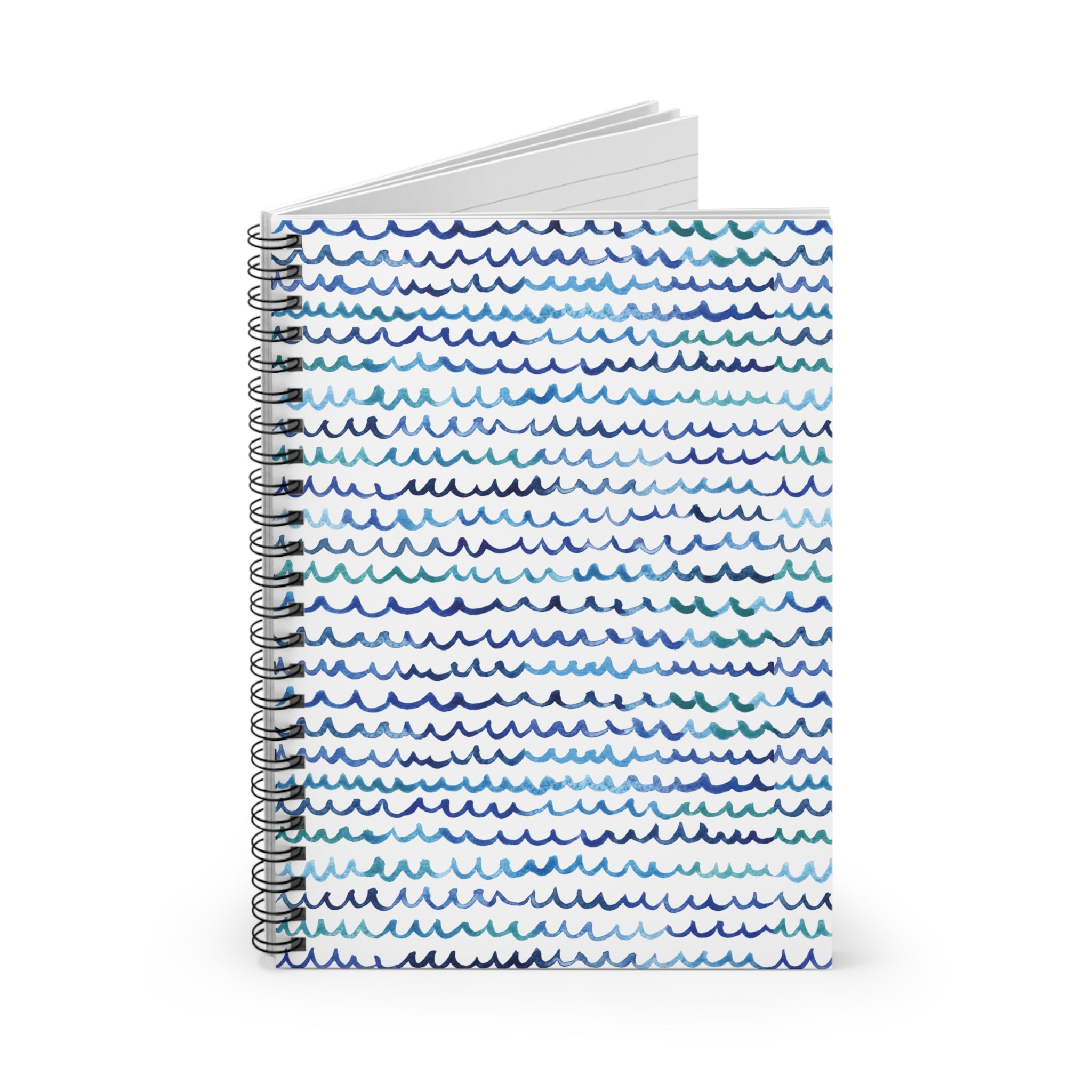 Watercolor Nautical Waves Beachy Coastal Spiral Notebook