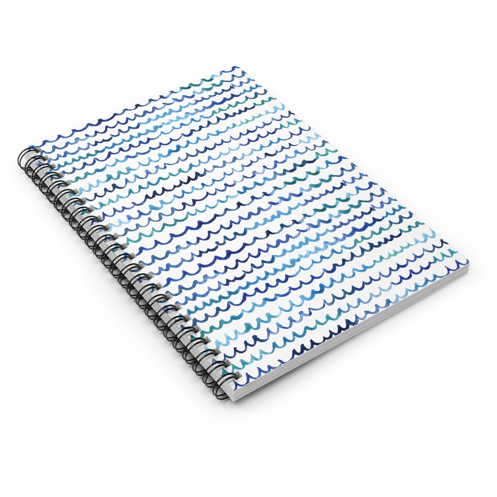 Watercolor Nautical Waves Beachy Coastal Spiral Notebook