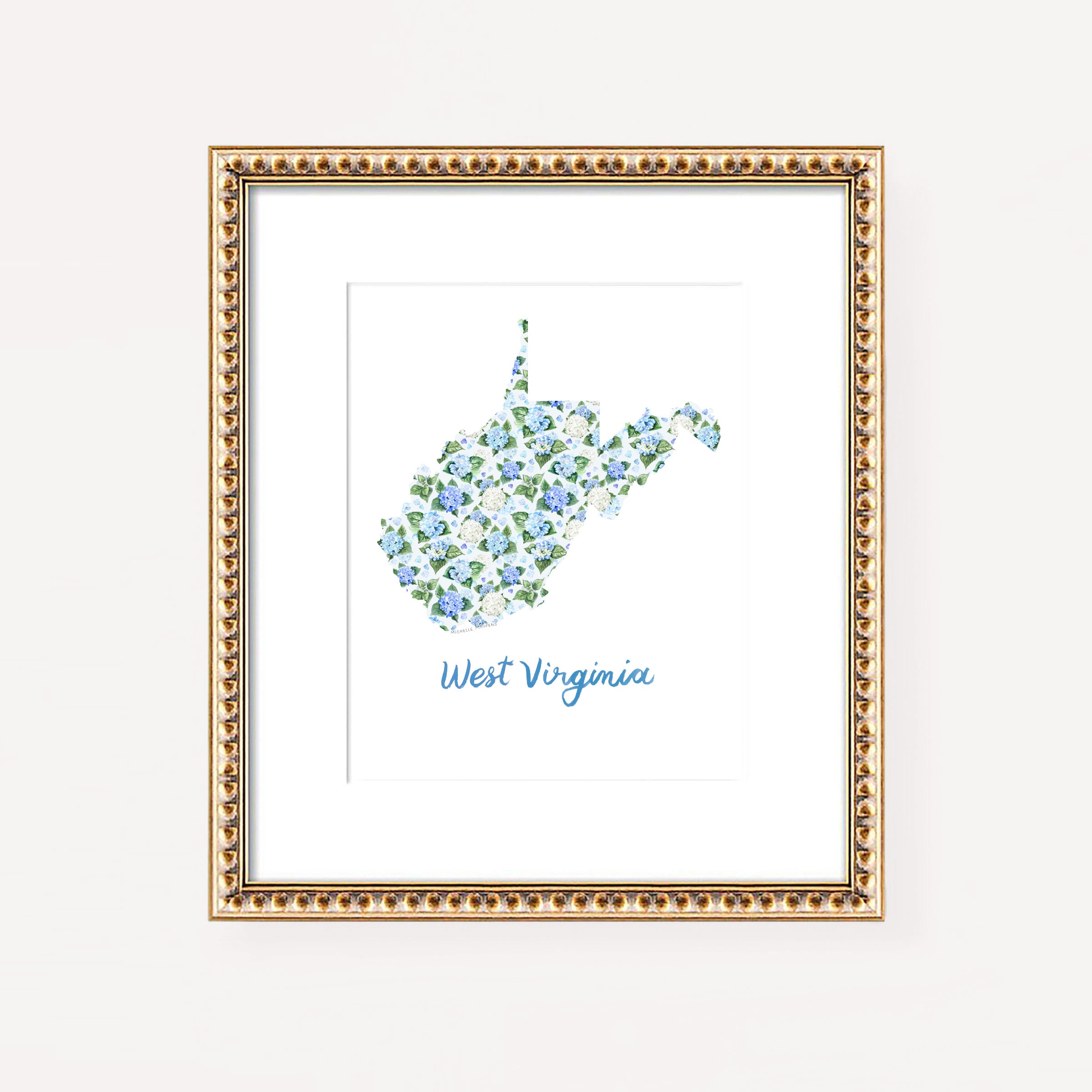 West Virginia State Shape Watercolor Wall Art Print by Michelle Mospens
