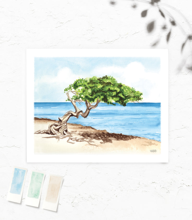 Wholesale Custom Listing for Nancy | 120 Aruba Divi Tree Watercolor Art Print Unframed 10x8"