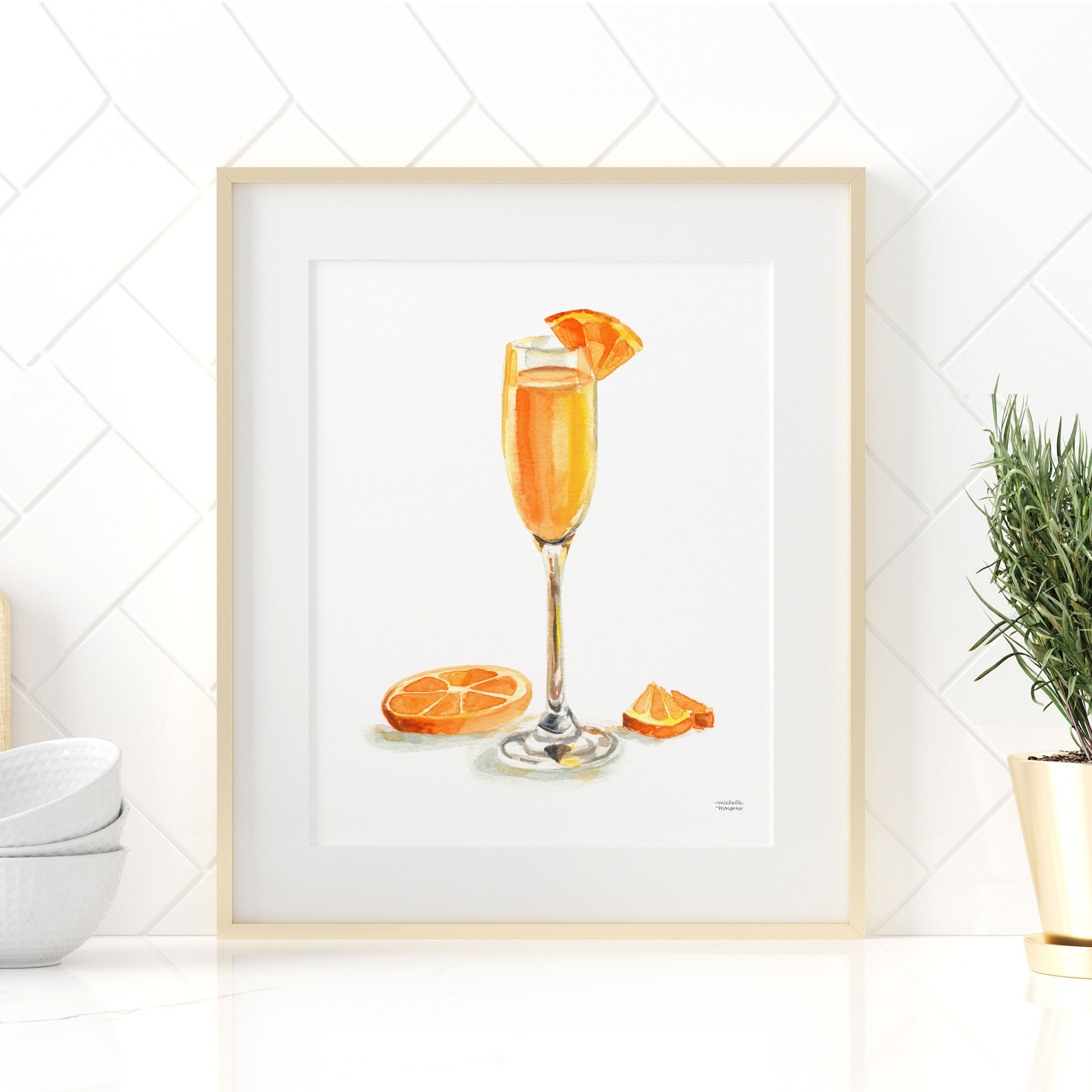 Watercolor Mimosa Drink Wall Art Print | Bar Cart Art, Cocktail Lover Gift