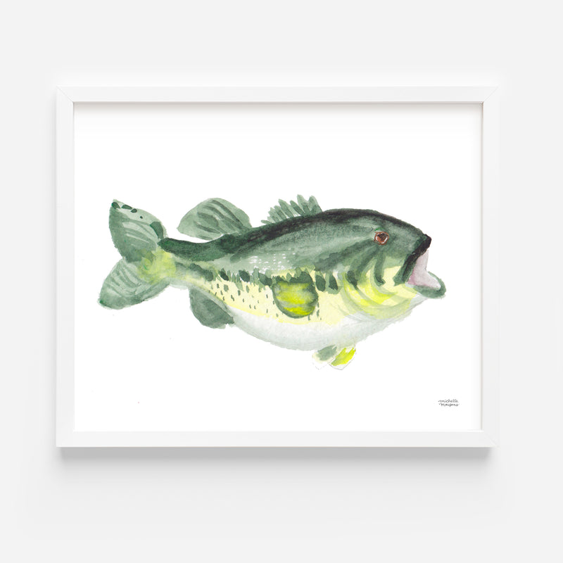 Watercolor Bass Fish Wall Art Print by Michelle Mospens Boy Nursery Kids Room Decor