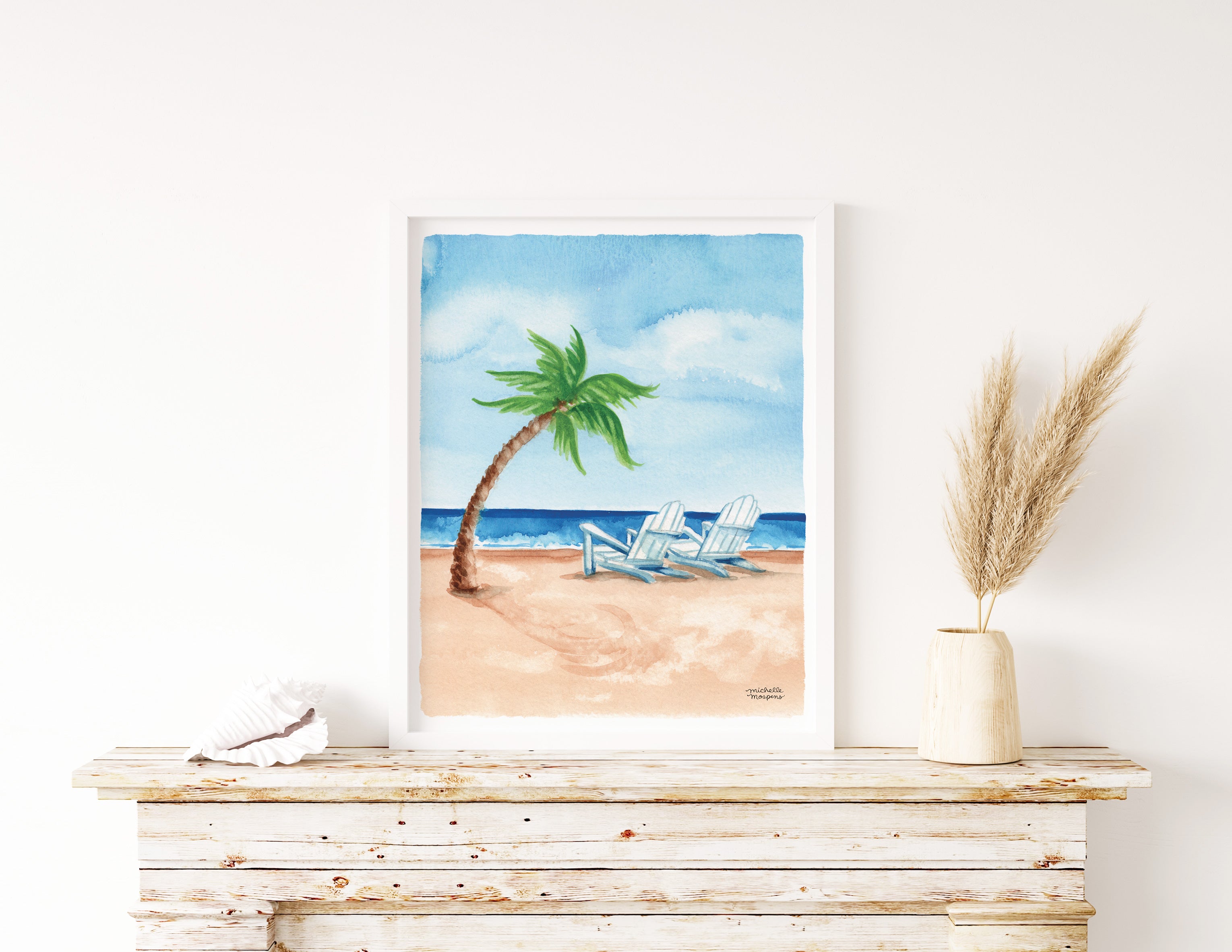 Watercolor Beach Scene Coastal Wall Art Print by Michelle Mospens