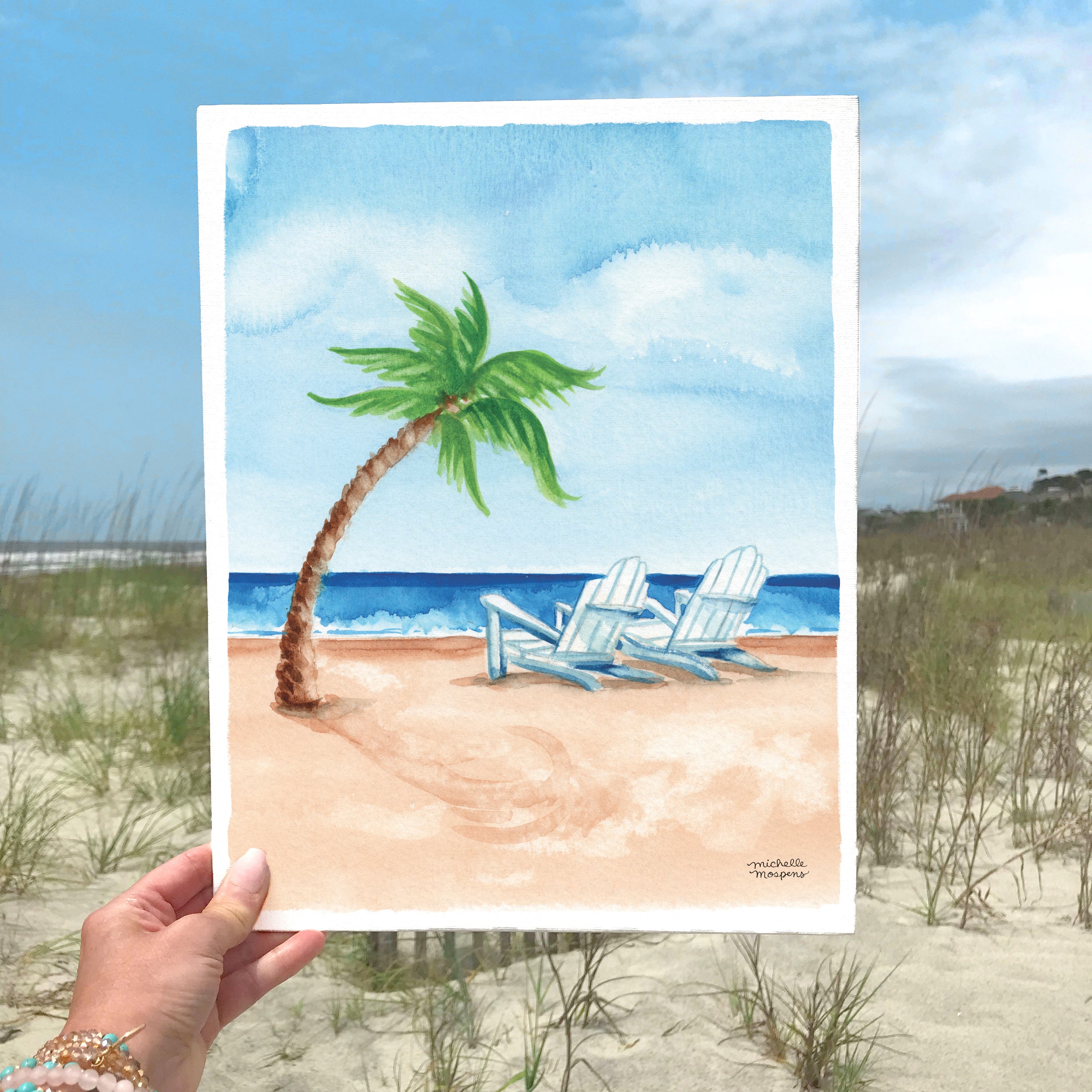 Watercolor Beach Scene Coastal Wall Art Print by Michelle Mospens