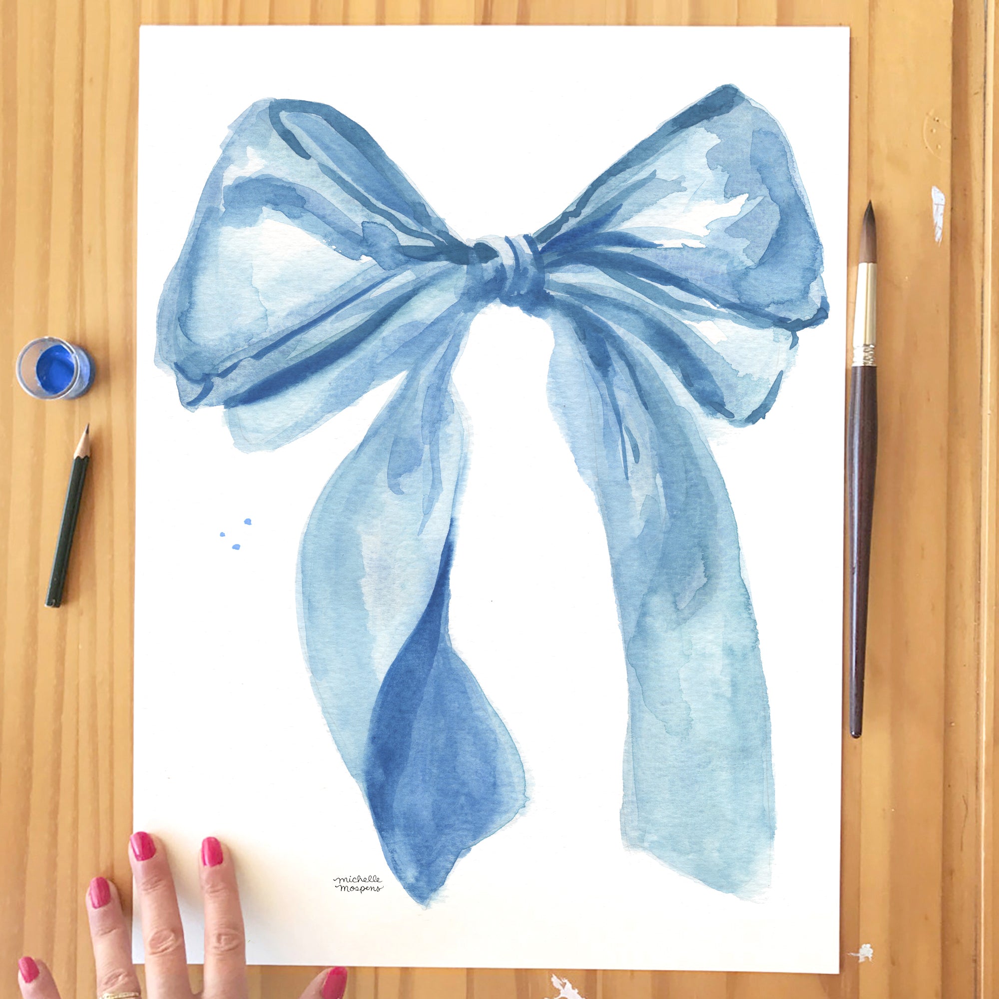 Cute Preppy Fashion Bow Light Blue Girly Extra Large Wall Art Print by Michelle Mospens