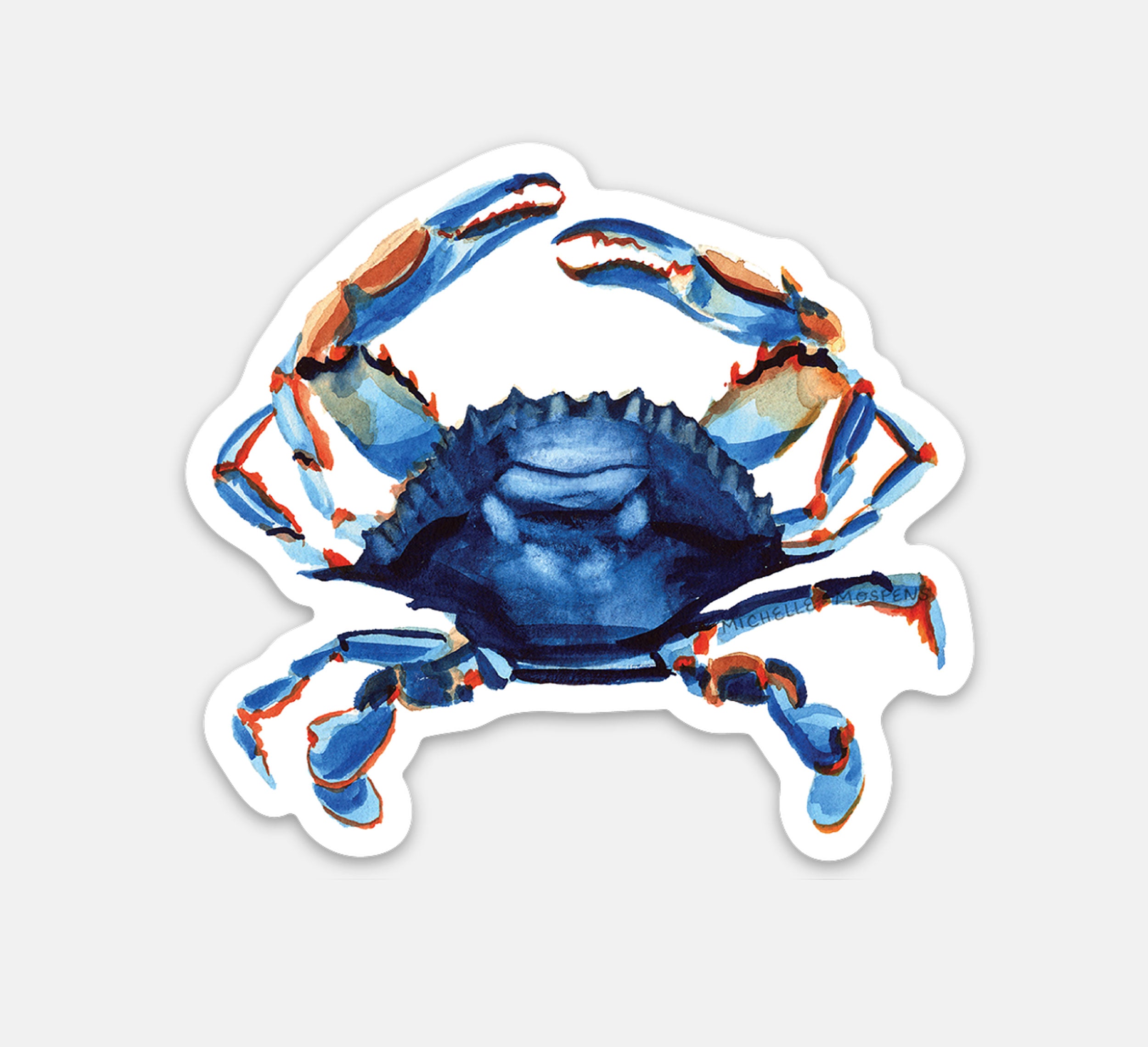 Blue Crab Nautical Watercolor Illustrated Die-cut Sticker