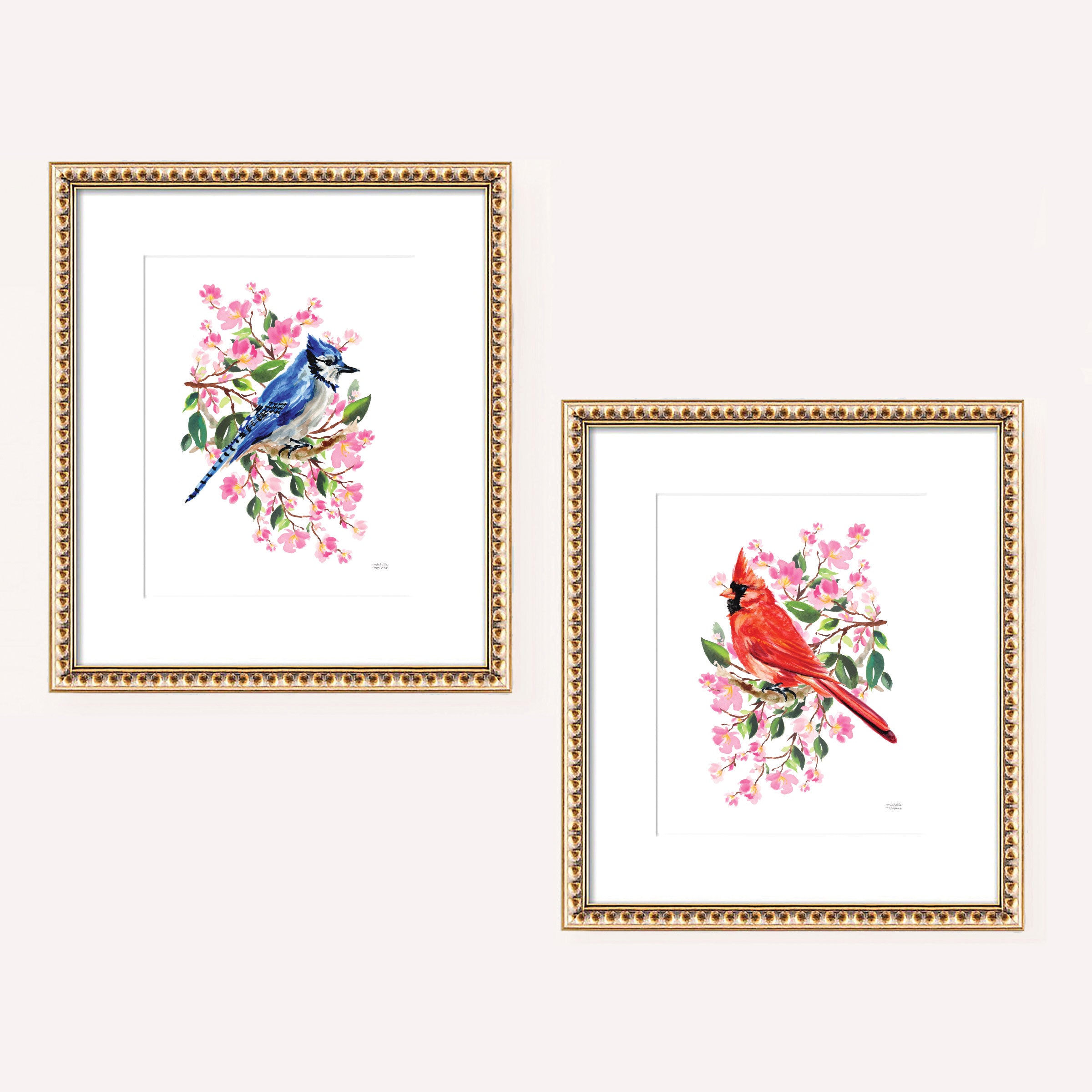 Watercolor Cardinal & Blue Jay Set of 2 Wall Art | Michelle Mospens
