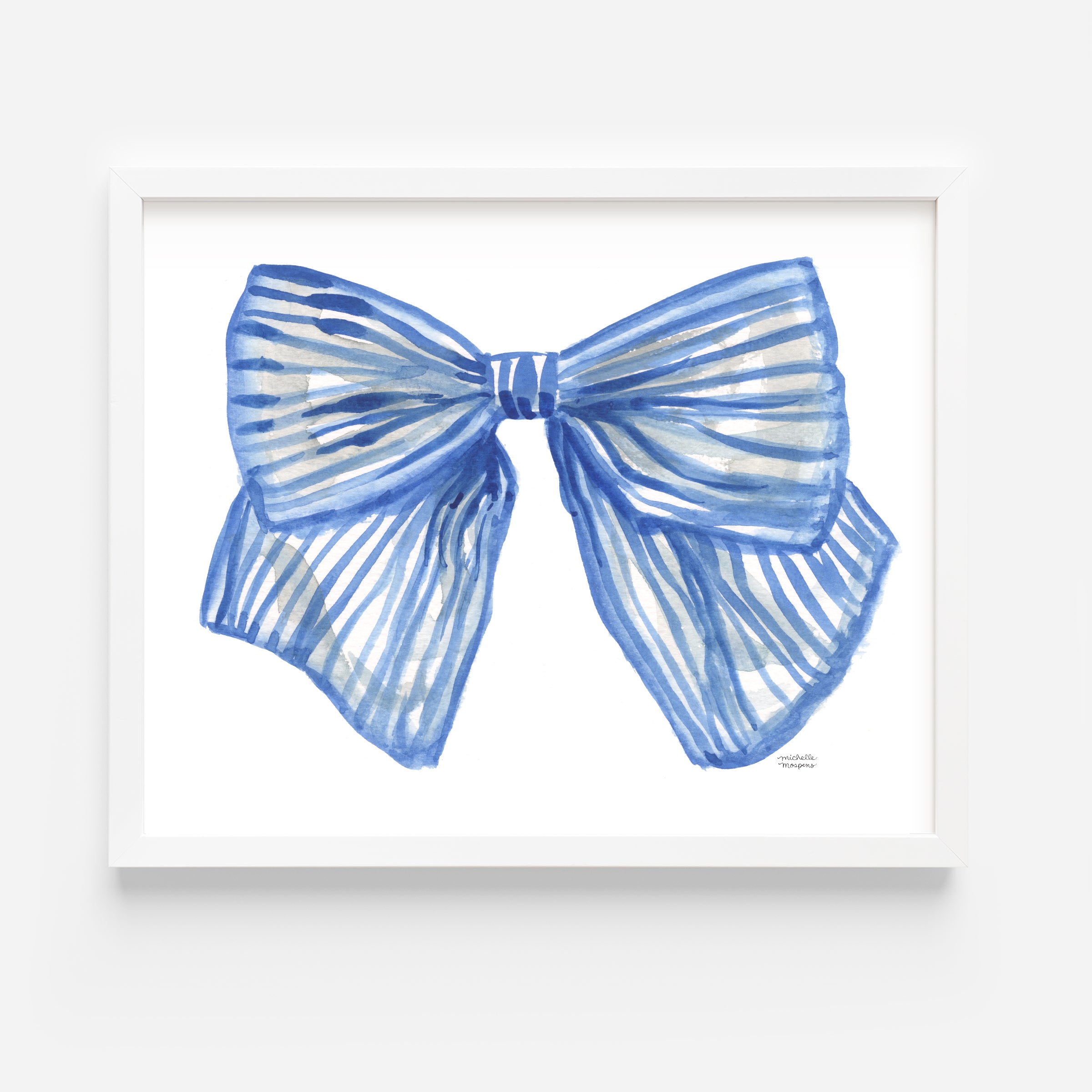 Cute Preppy Fashion Bow Girly Watercolor Blue Wall Art Print