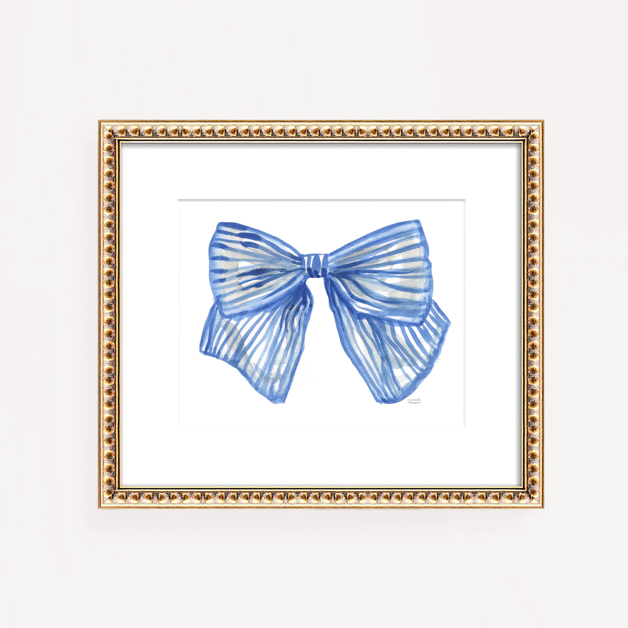 Cute Preppy Fashion Bow Girly Watercolor Blue Wall Art Print