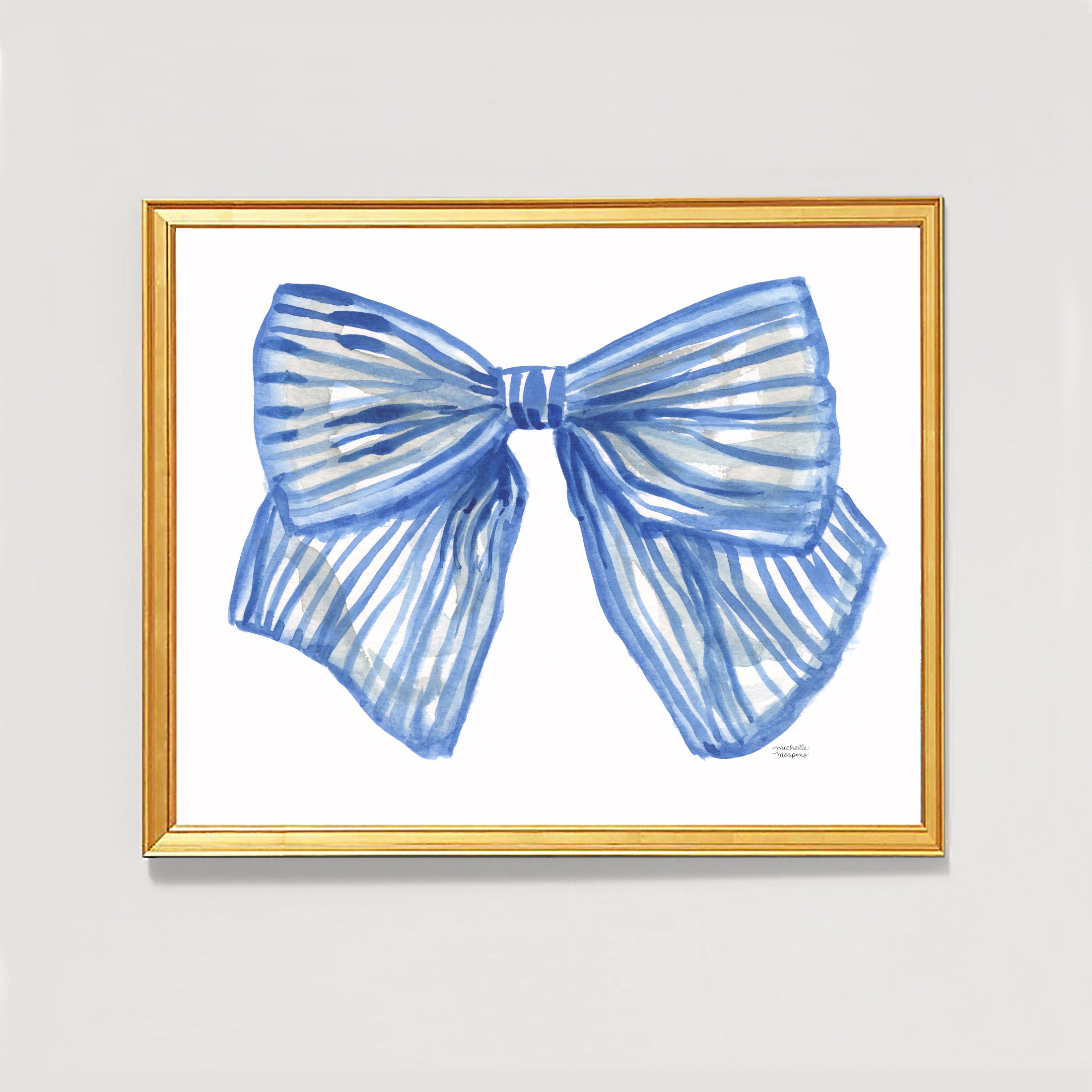 Cute Preppy Fashion Bow Girly Watercolor Blue Wall Art Print