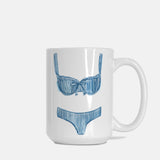 Blue Striped Watercolor Bikini Bathing Suit Beach Lover Coffee Mug 15oz.