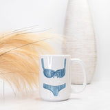 Blue Striped Watercolor Bikini Bathing Suit Beach Lover Coffee Mug 15oz.