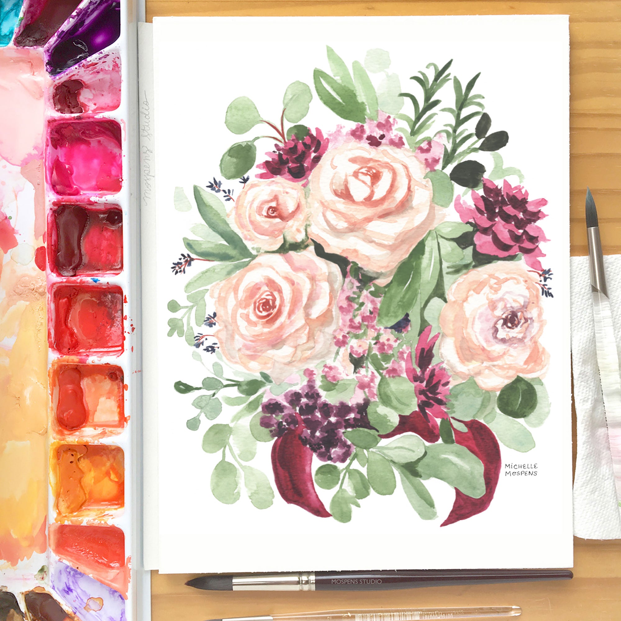 Custom Hand-painted Bridal Bouquet Watercolor Illustration