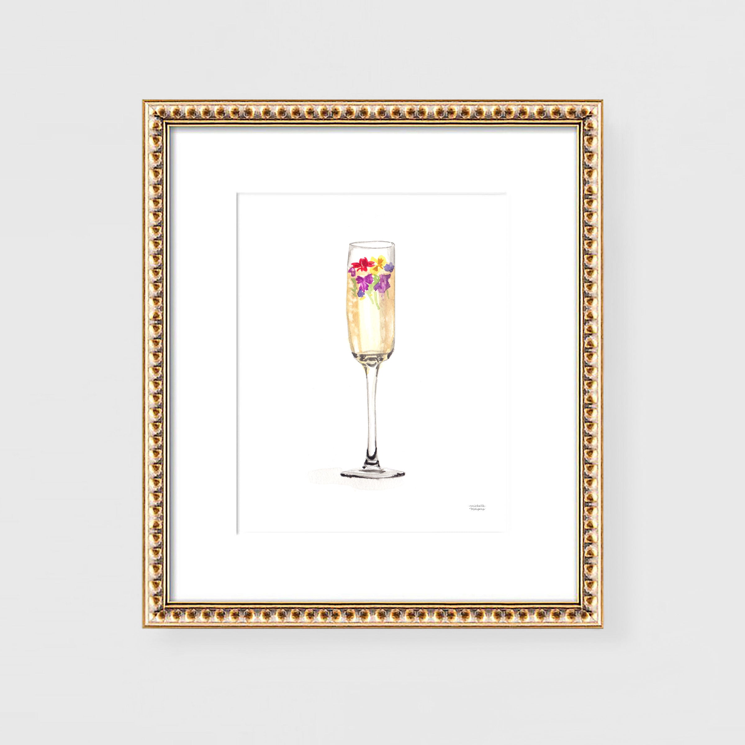 Cute Champagne Watercolor Bar Cart Decor Unframed Cocktail Wall Art Print - Michelle Mospens
