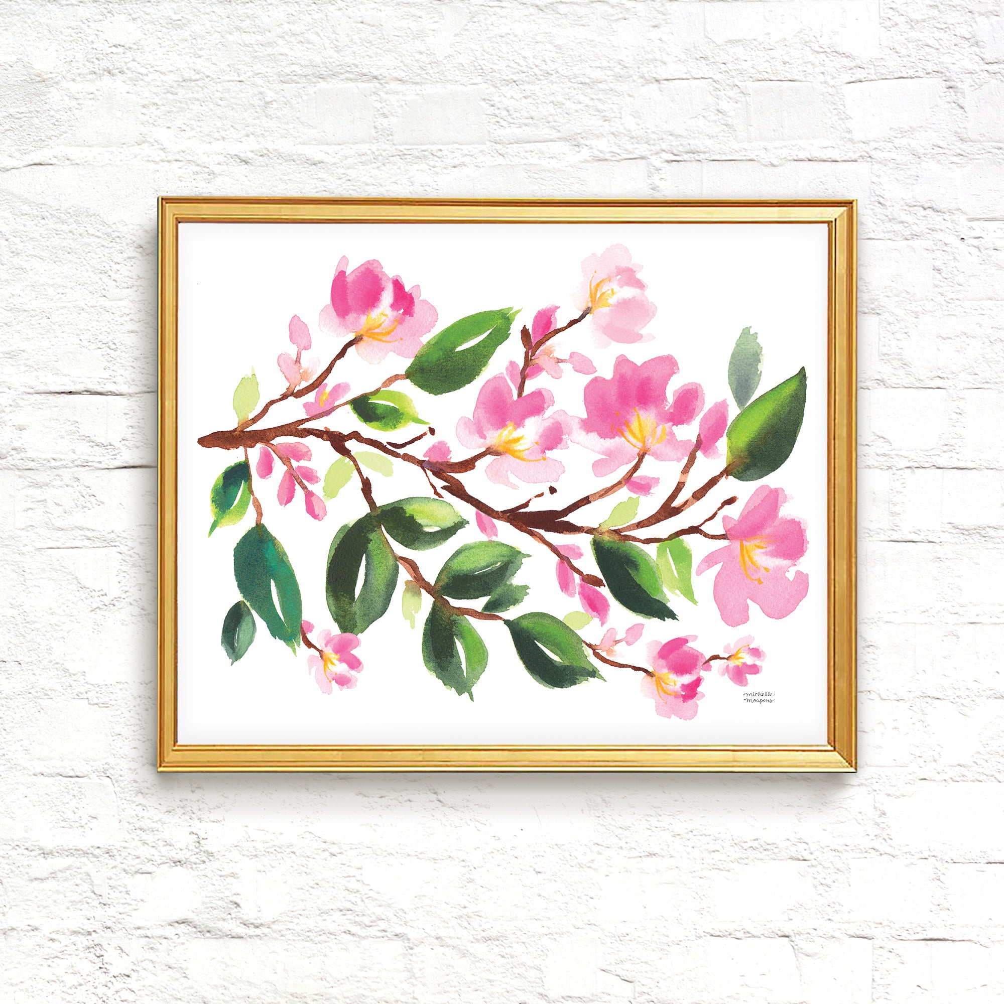 Watercolor Cherry Blossom Wall Art Print by Michelle Mospens