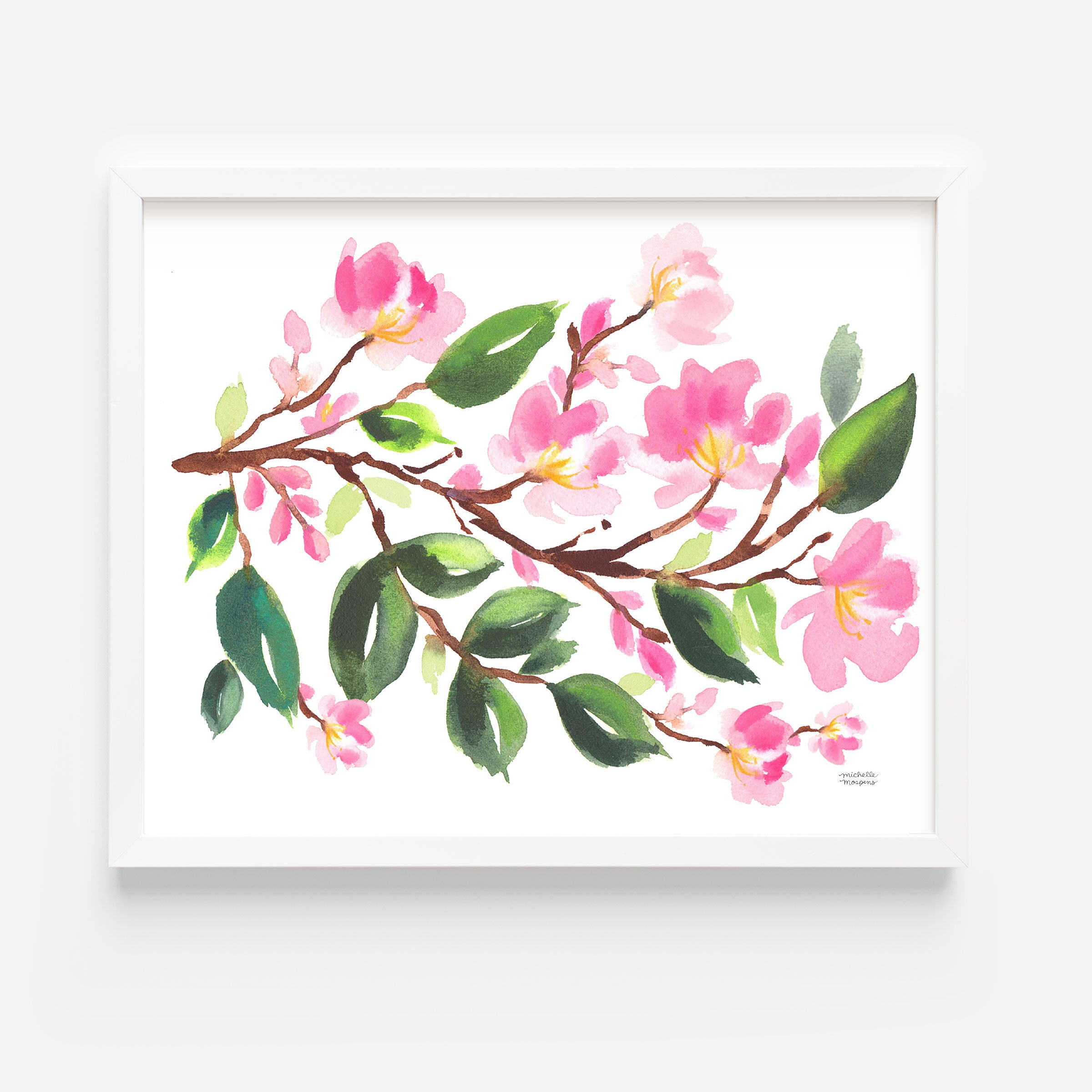 Watercolor Cherry Blossom Wall Art Print by Michelle Mospens