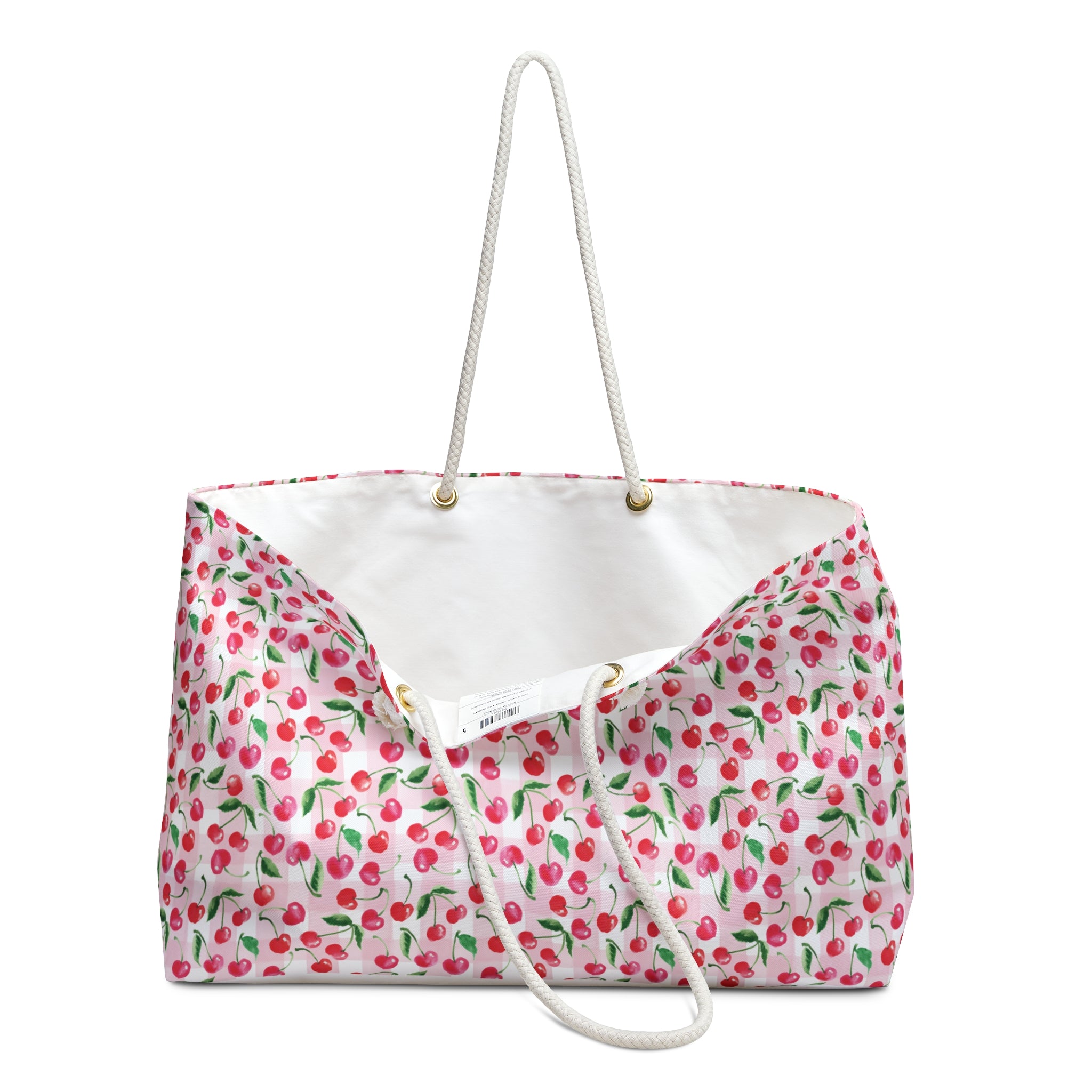 Watercolor Coquette Cottage Cherry Gingham Weekender Tote Bag