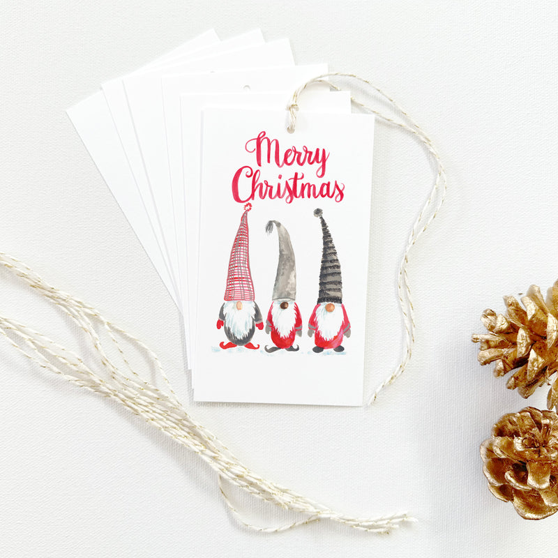 Set of Illustrated Christmas Gift Tags: Cottage Gnomes Holiday Gift Tags