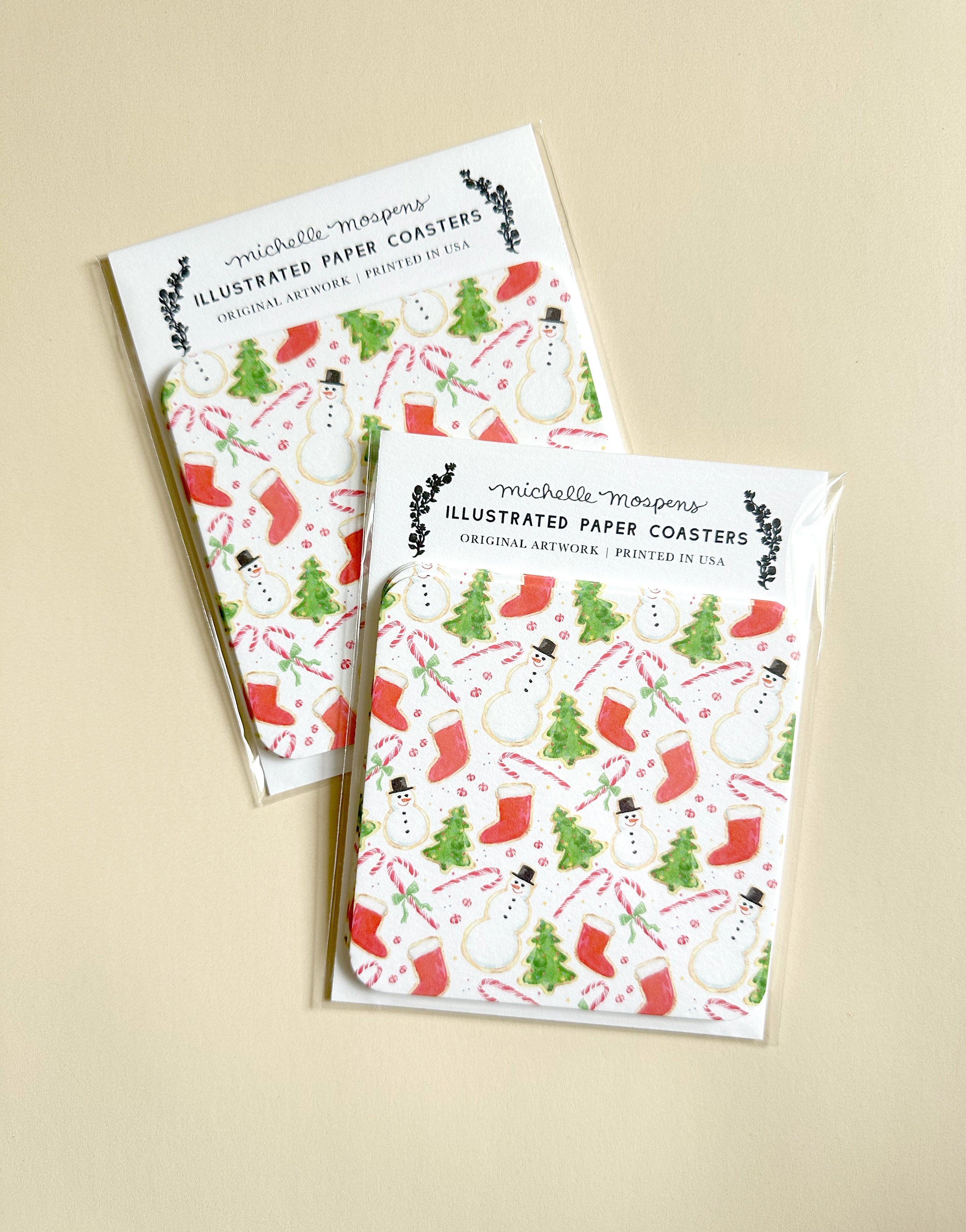 Charming Christmas Treats Watercolor Illustrated Paper Drink Coasters