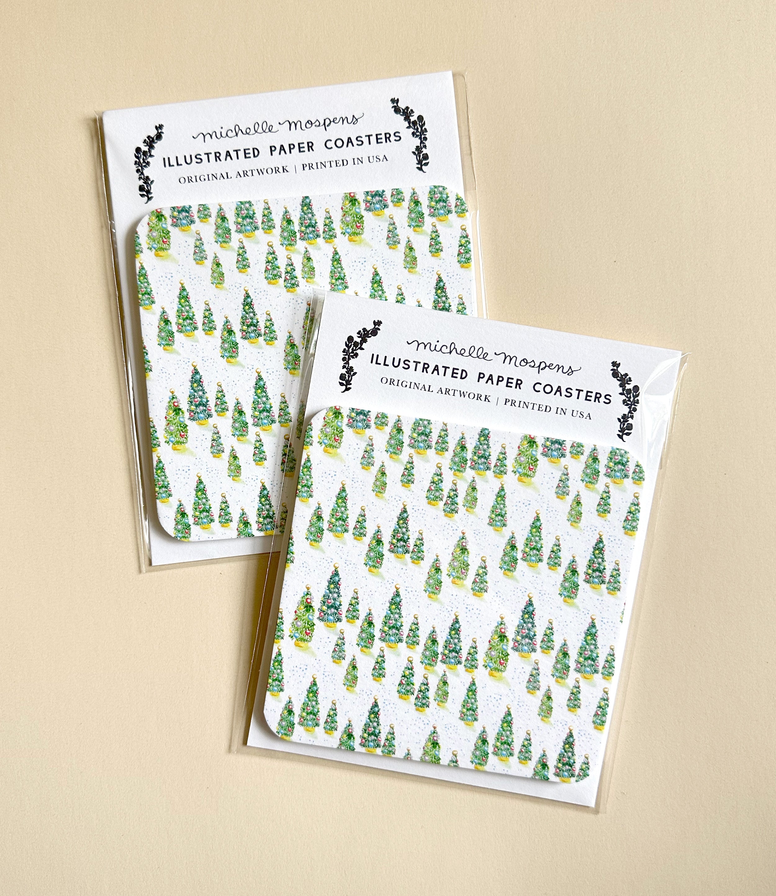 Charming Watercolor Christmas Trees Paper Drink Coasters