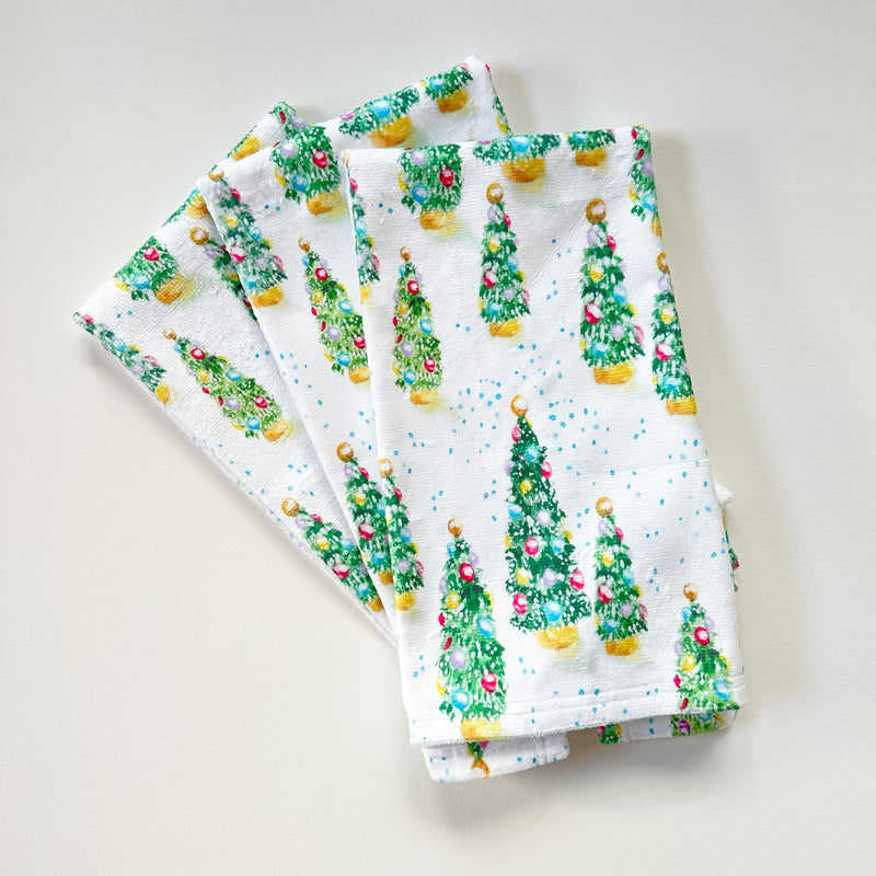 Watercolor Christmas Trees Designer Dish Towel by Michelle Mospens | Holiday Hand Towel