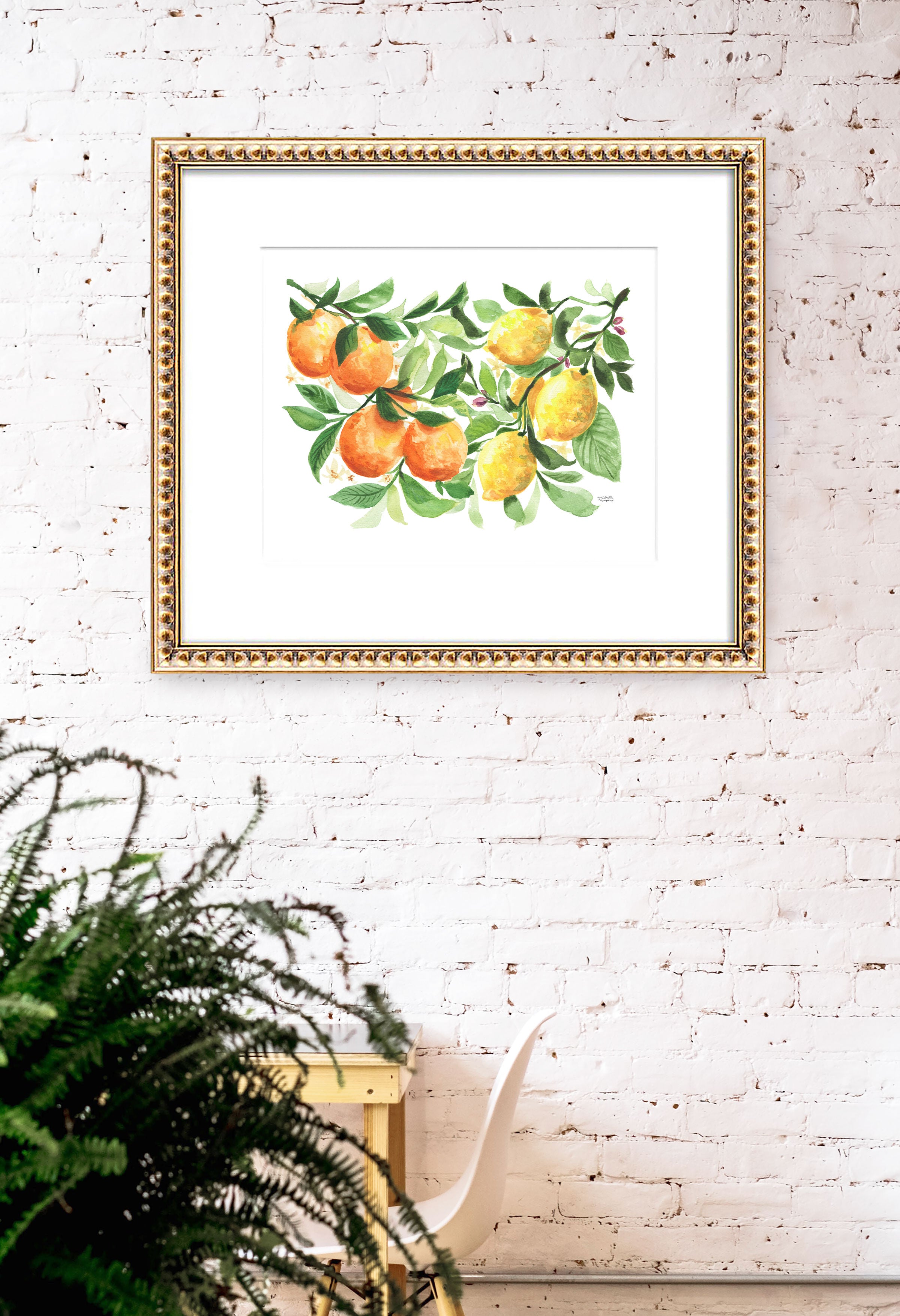 Watercolor Citrus Grove Lemons and Oranges Fruit Wall Art Unframed Print