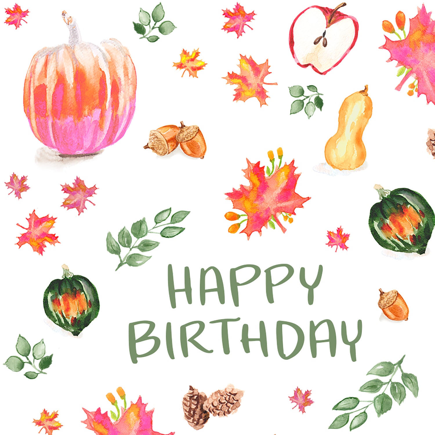 Watercolor Autumn Birthday Card