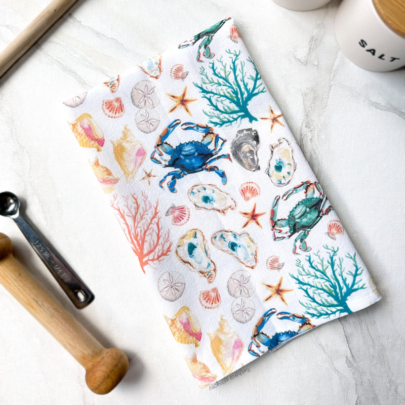 Cute Watercolor Coastal Cotton Kitchen Tea Towel by Michelle Mospens