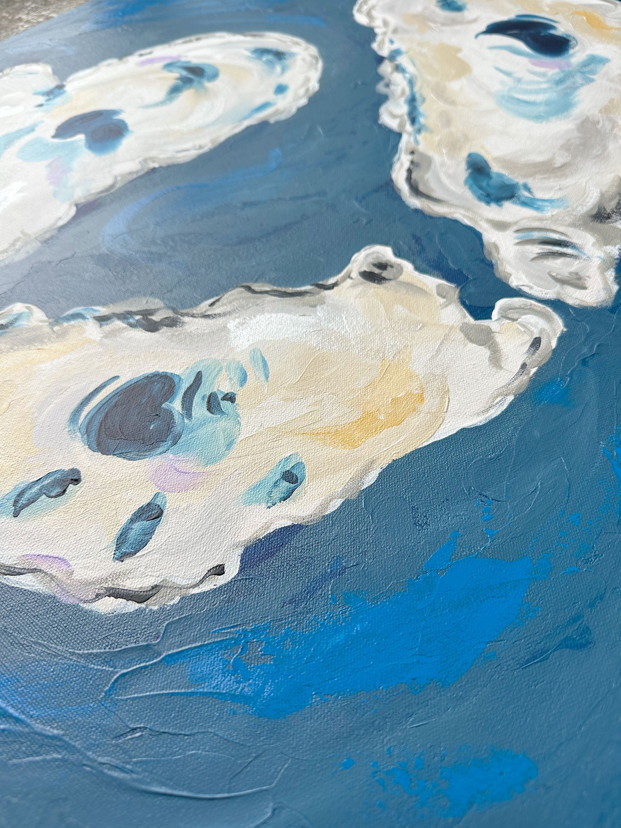 Coastal Trio | Blue Oyster Shells Original Large Canvas Painting