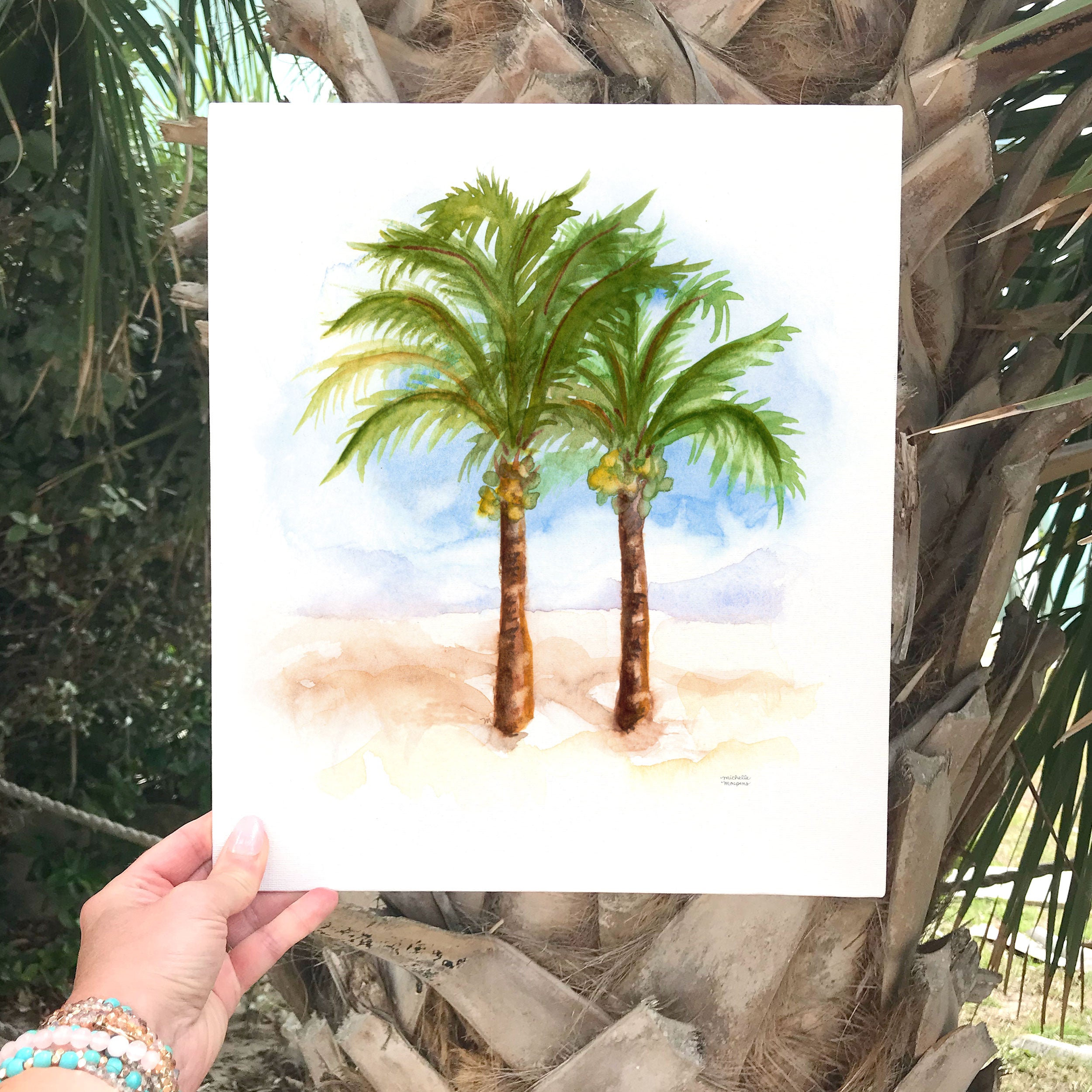 Watercolor Coconut Palm Trees Wall Art Print