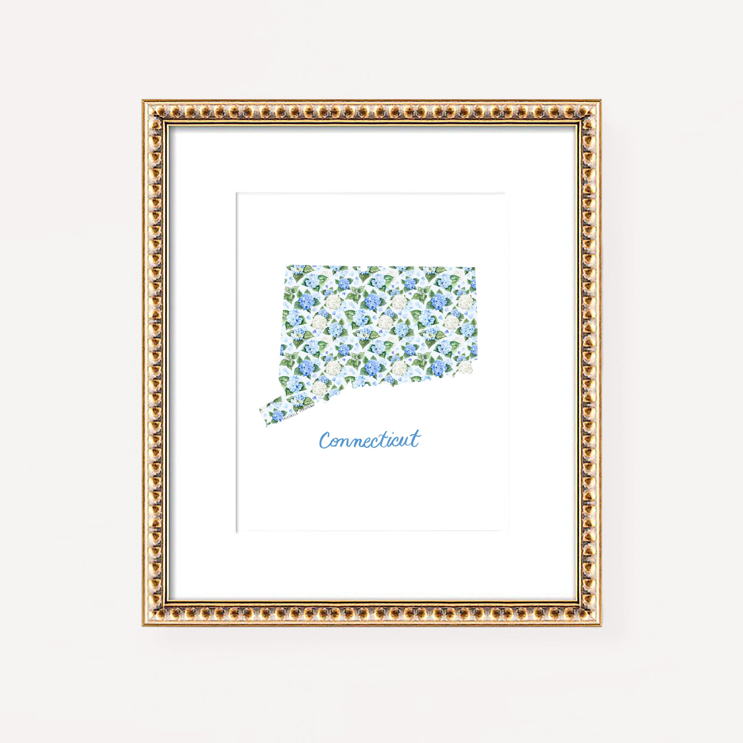 Connecticut State Watercolor Wall Art Print by Michelle Mospens | Cute Connecticut Gift