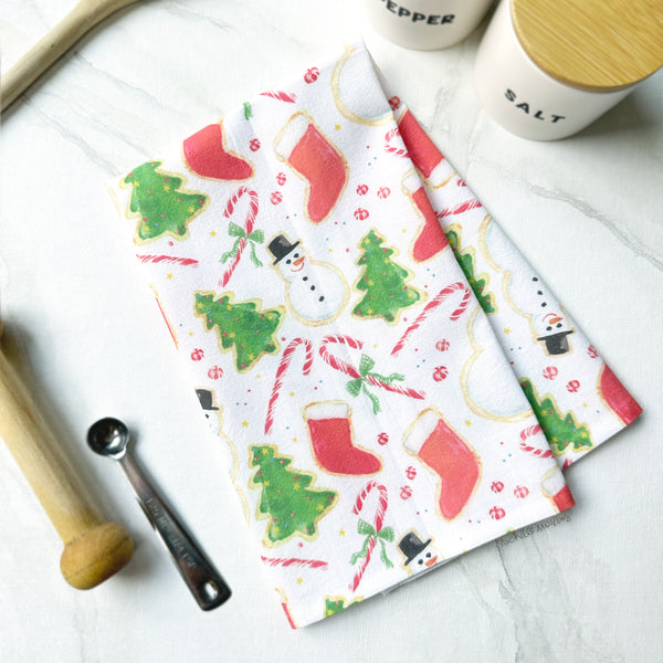 Cute Watercolor Christmas Cookies Cotton Kitchen Tea Towel by Michelle Mospens