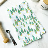 Cute Watercolor Christmas Trees Cotton Kitchen Tea Towel by Michelle Mospens