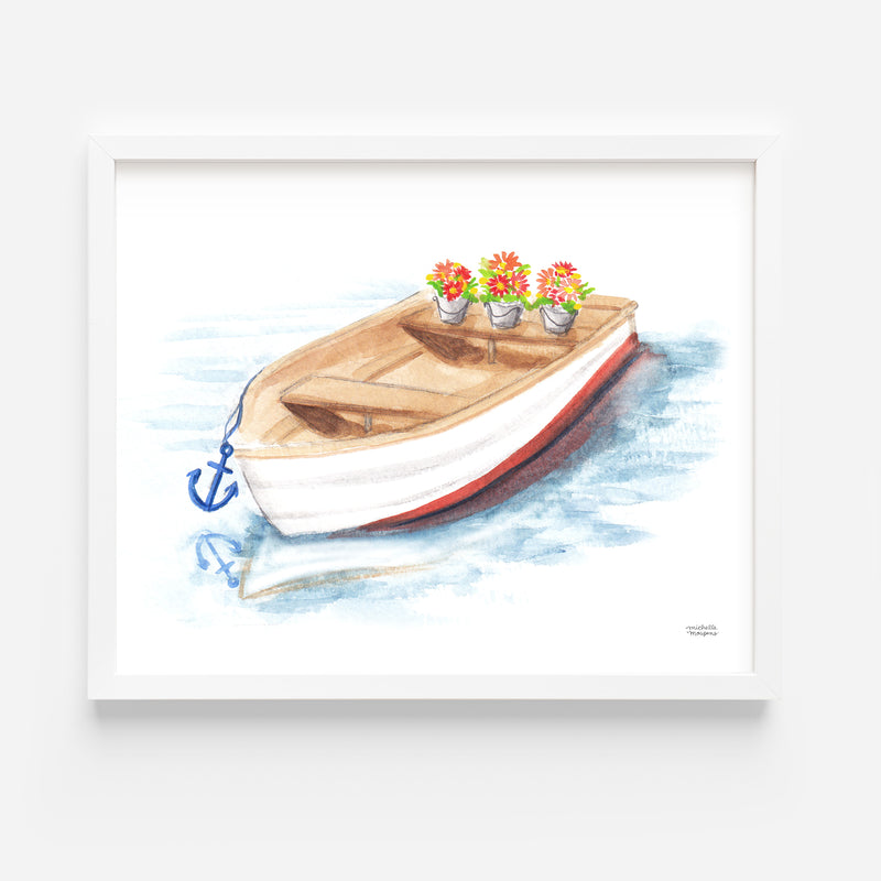 Cute Watercolor Row Boat Wall Art Print by Michelle Mospens