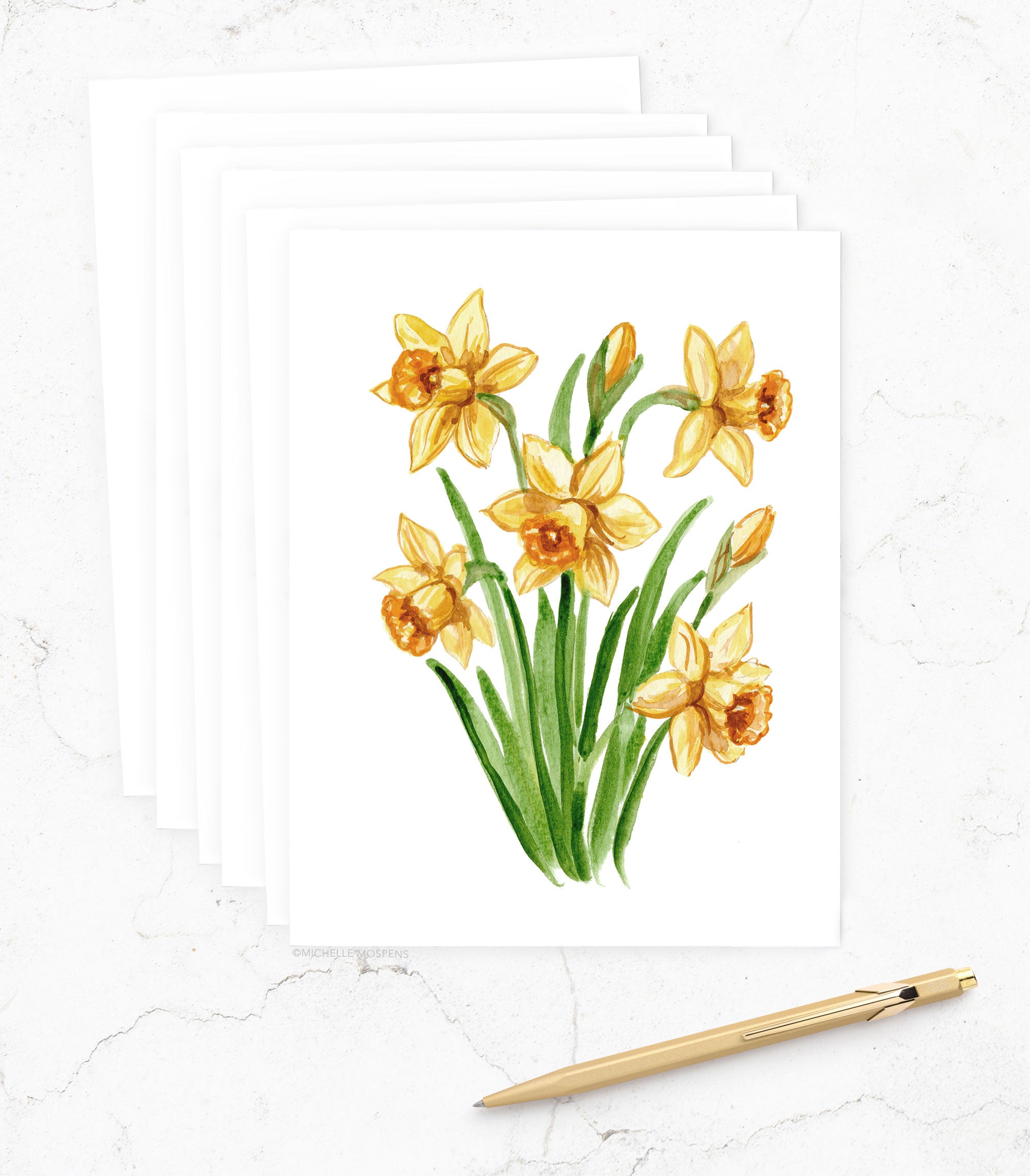 Daffodils Floral Notecards Set, Watercolor Flower Note Cards | Michelle Mospens