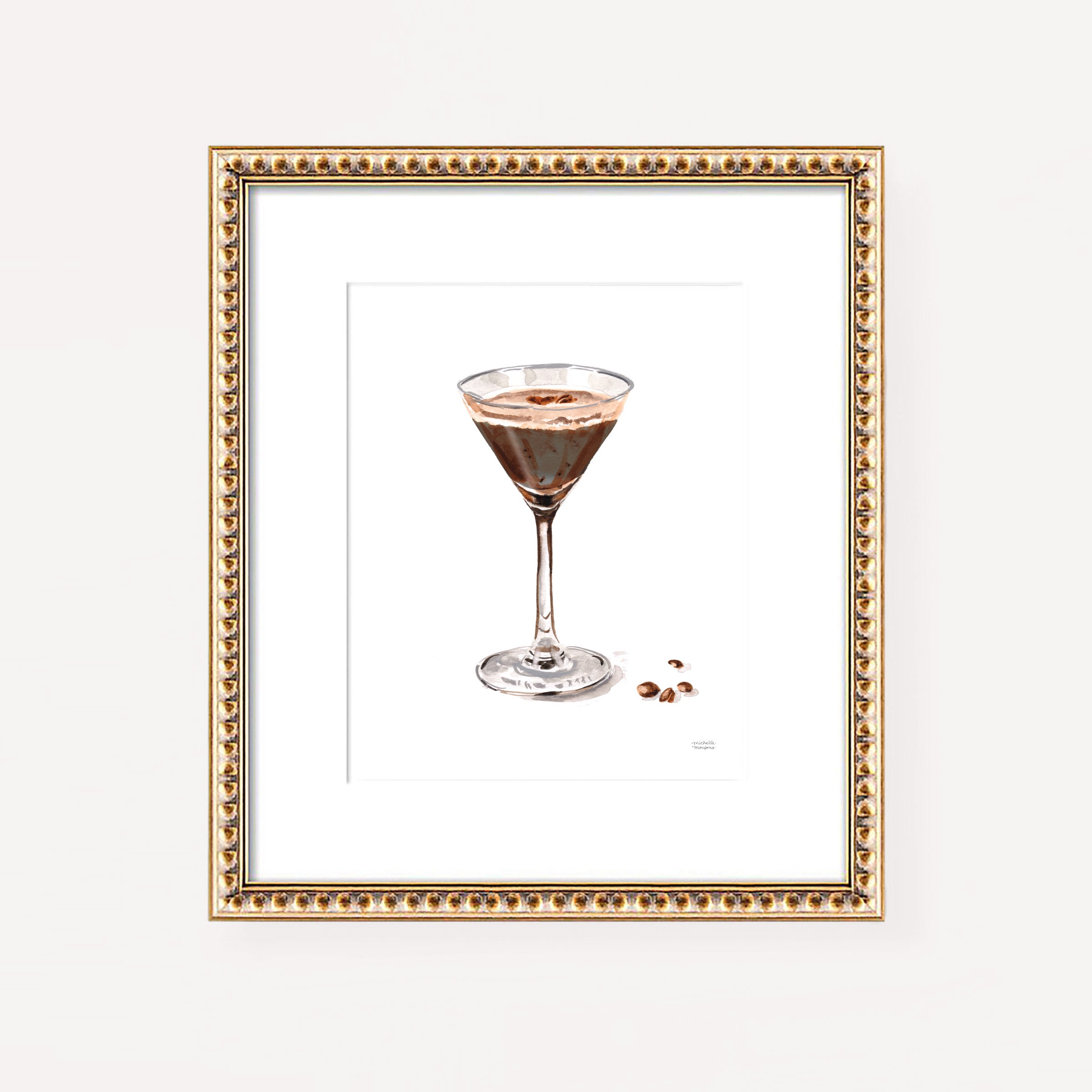 Watercolor Espresso Martini Cocktail Drink Wall Art Print