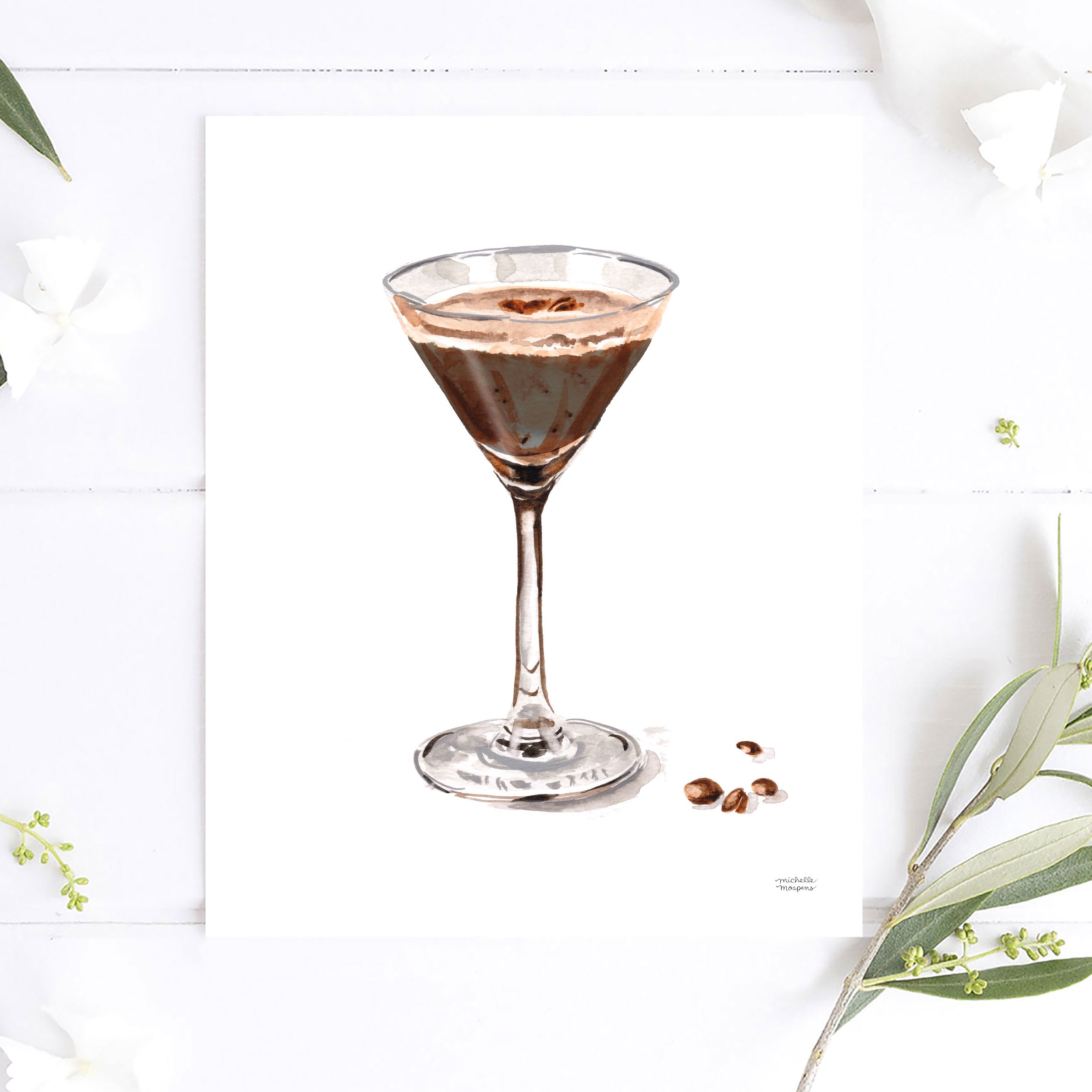 Watercolor Espresso Martini Cocktail Drink Wall Art Print