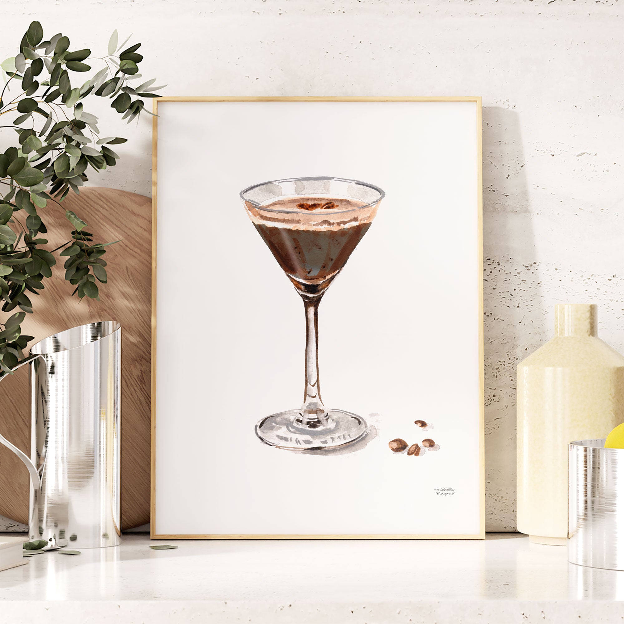 Watercolor Espresso Martini Cocktail Drink Wall Art Print