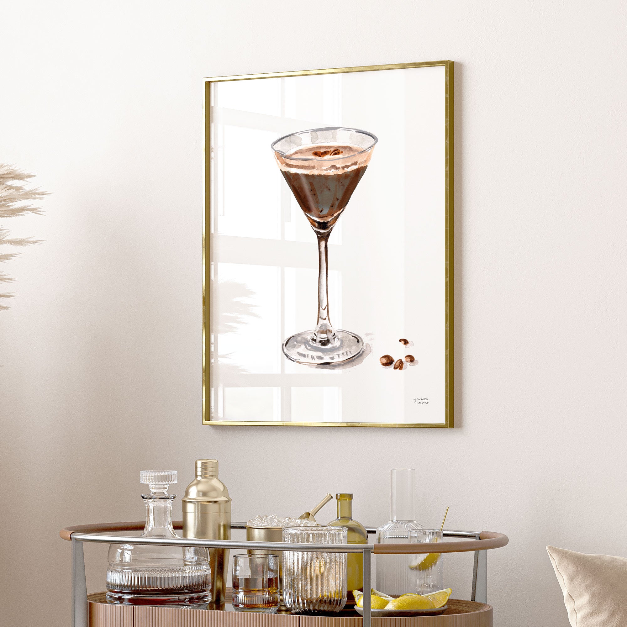 Watercolor Espresso Martini Cocktail Drink Wall Art Print