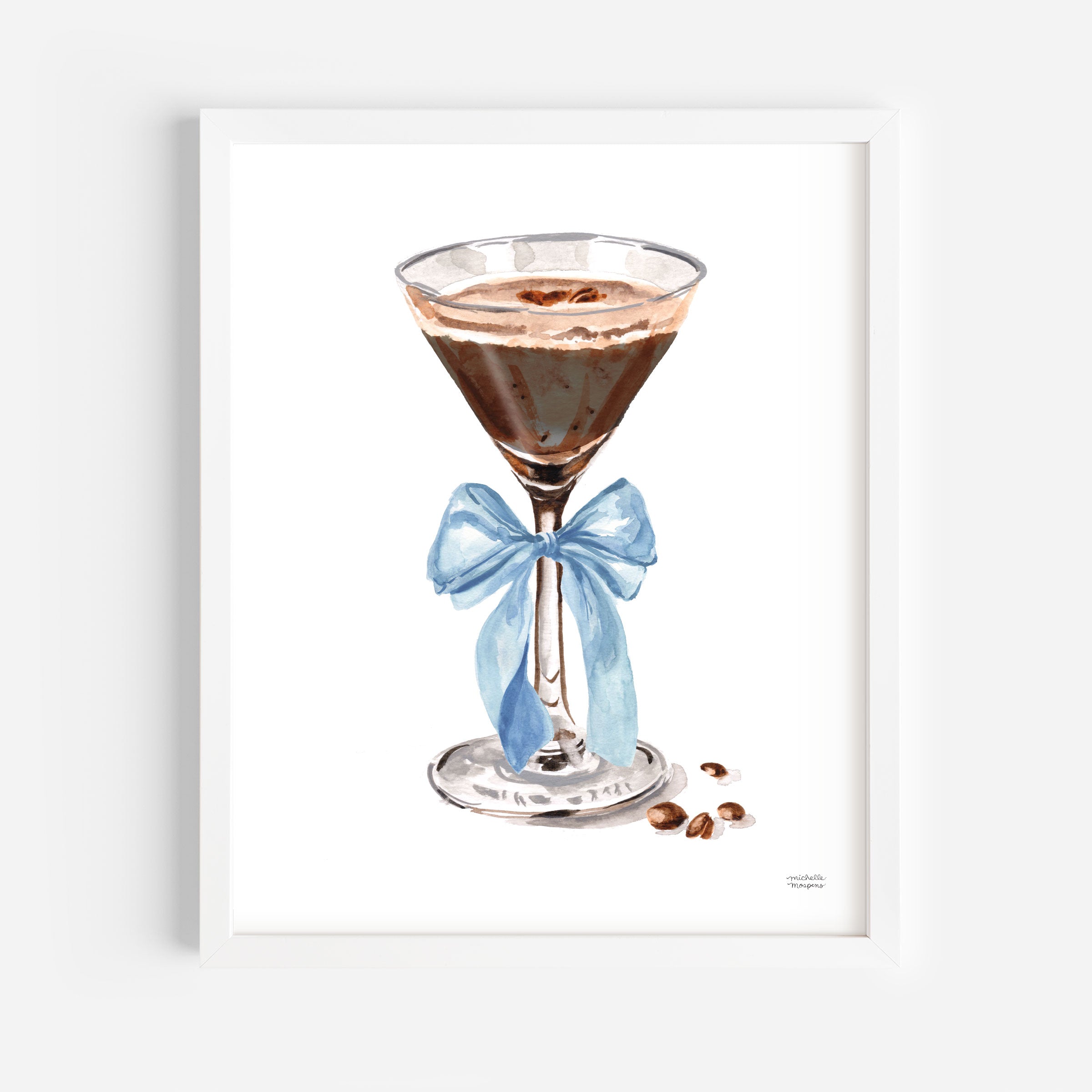 Espresso Martini Drink Watercolor Wall Art Print by Michelle Mospens