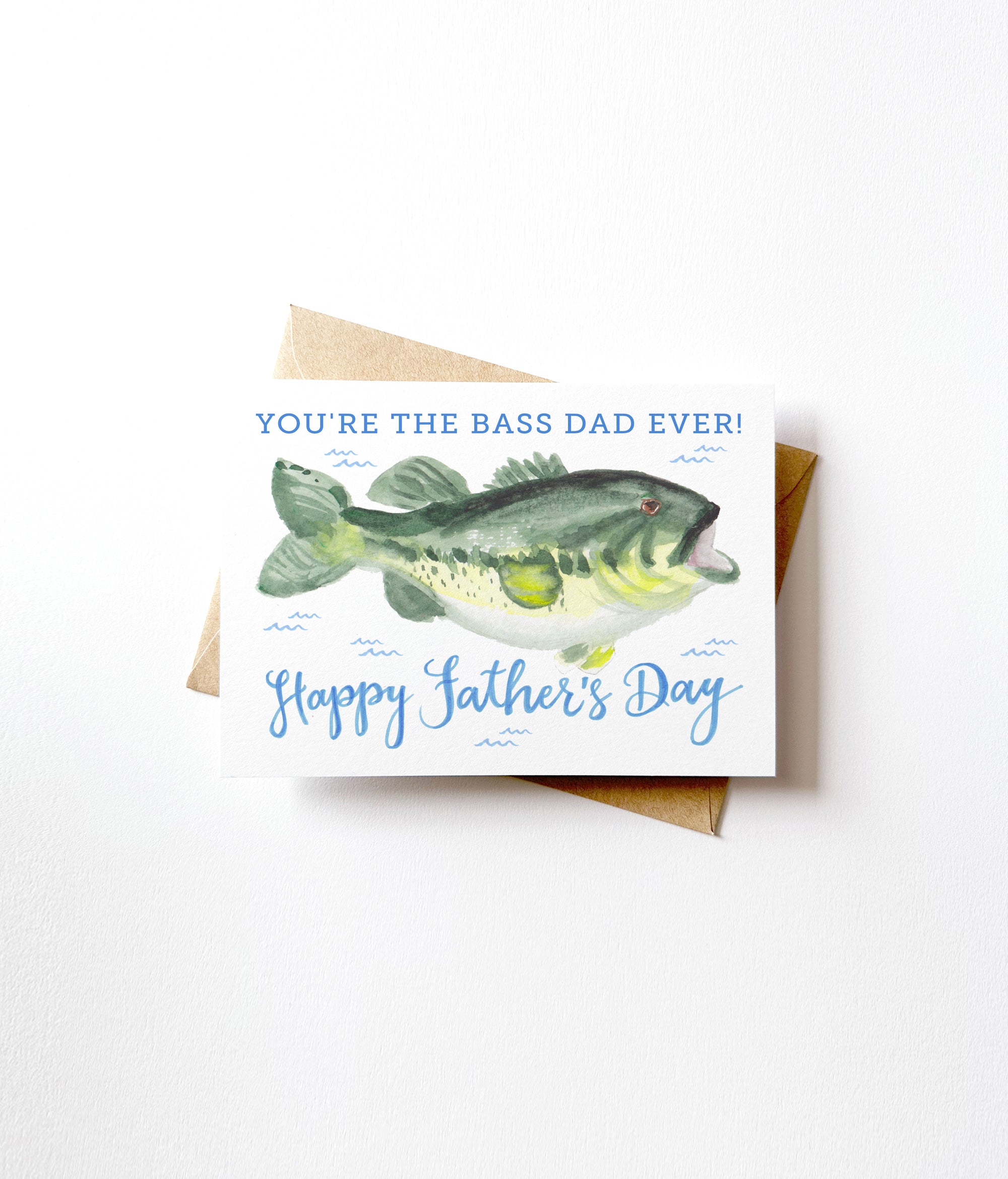 Watercolor Bass Fish Happy Father's Day Card for Fisherman Dad