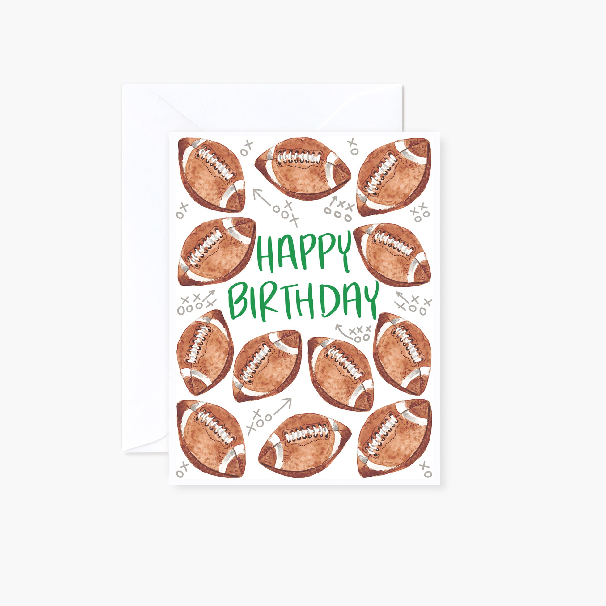 Watercolor Footballs Sporty Happy Birthday Card