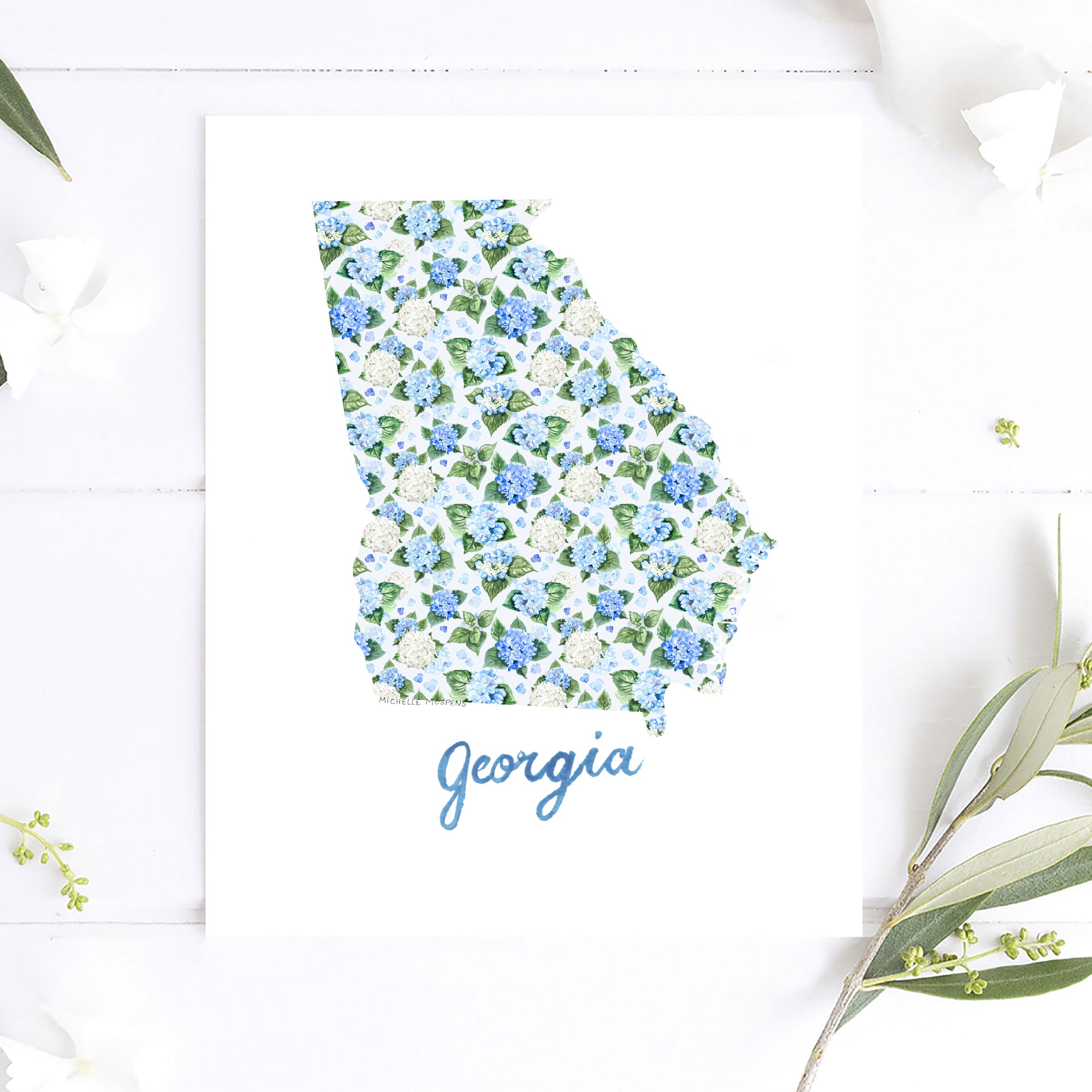 Watercolor Georgia State Wall Art Print by Michelle Mospens