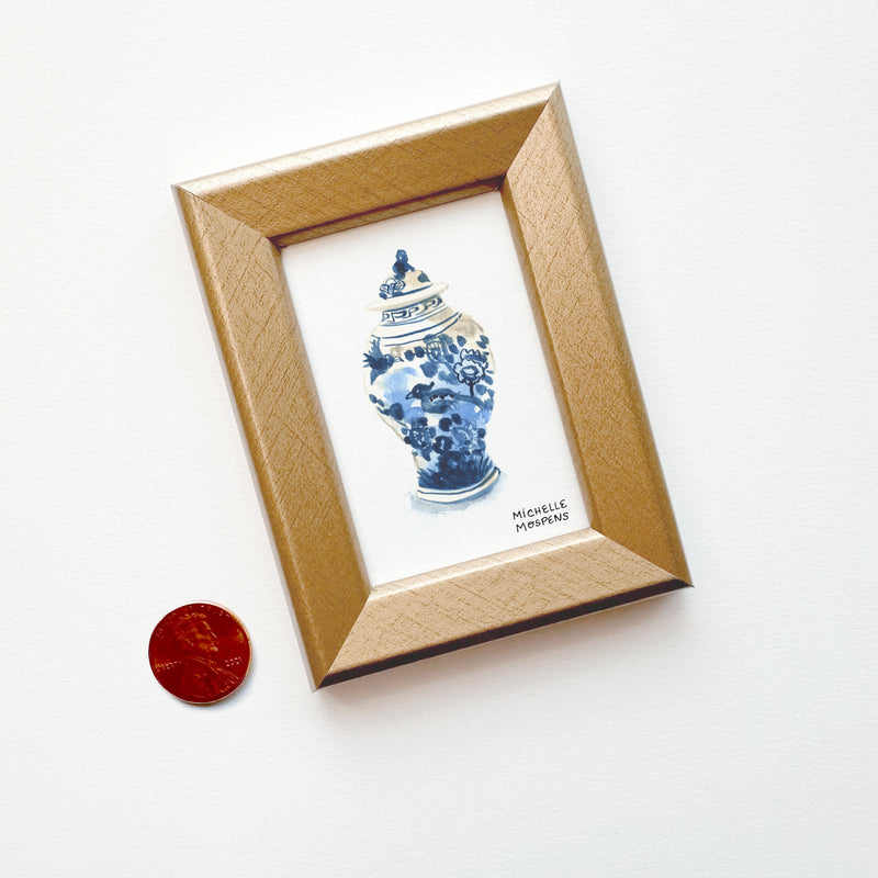 GINGER JAR Mini Print, Tiny Watercolor Ginger Jar Print by Michelle Mospens, Small Framed Art, Mini Chinoiserie Painting Print, Gift