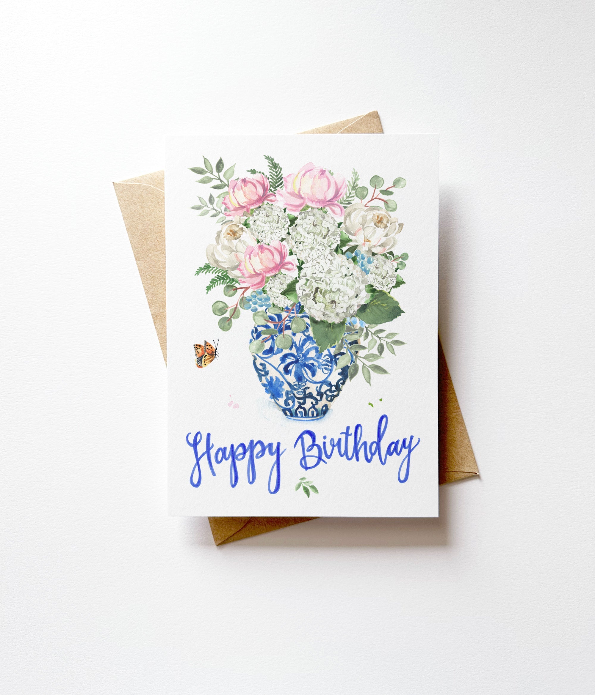 Floral Ginger Jar Bouquet Happy Birthday Card