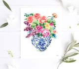 Colorful Watercolor Chinoiserie Ginger Jar and Florals No15 Wall Art Print